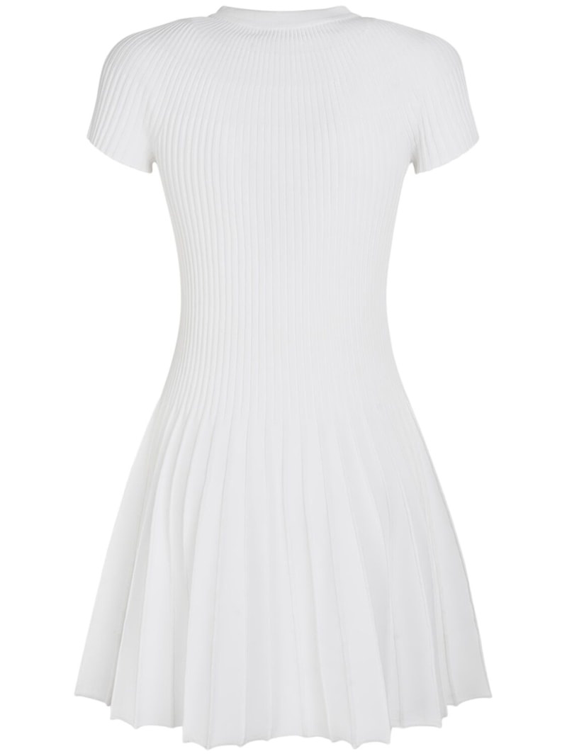 Pleated knit short sleeve mini dress - 4