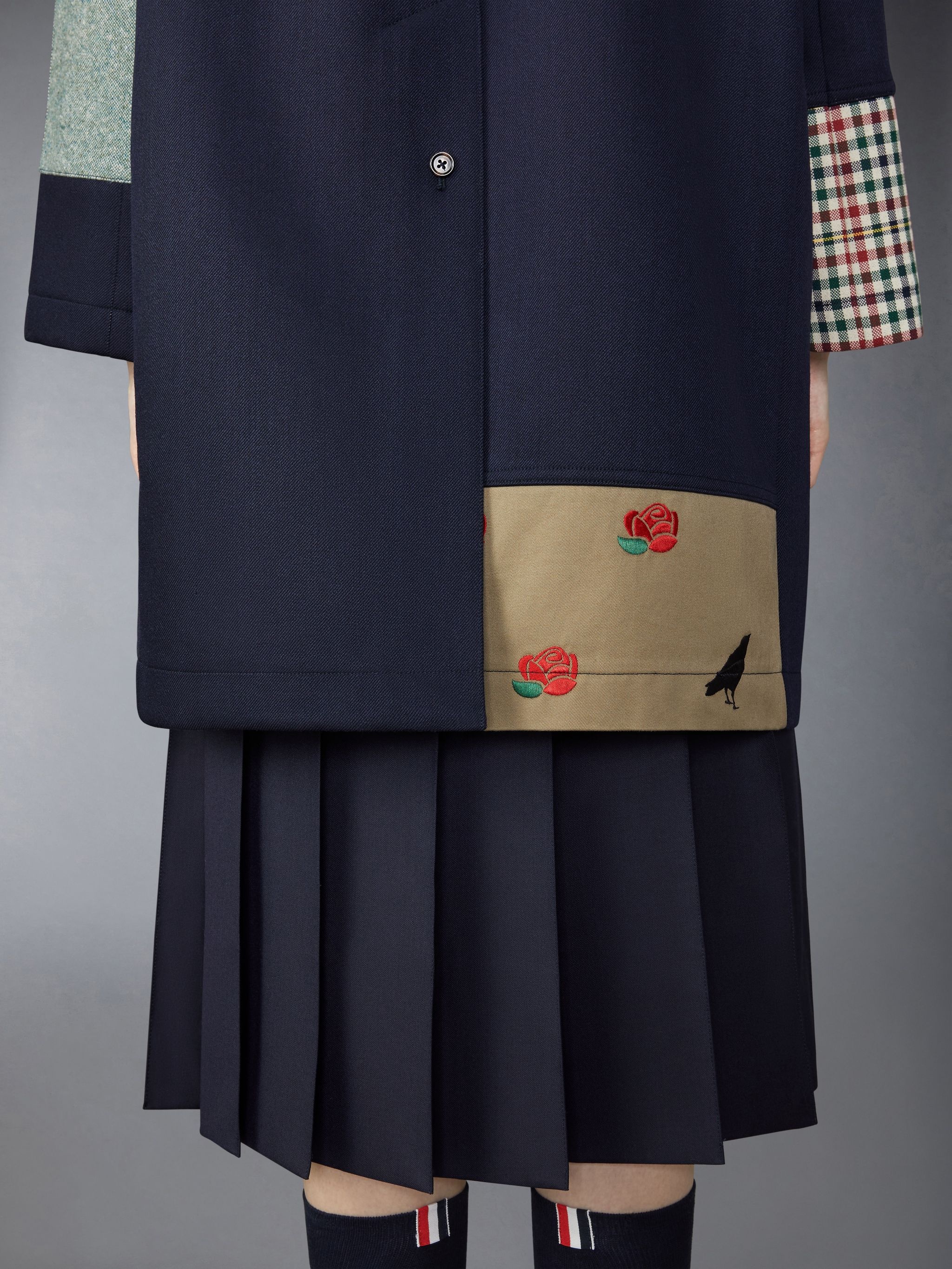 Double Face Wool Twill Detachable Shearing Collar Patchwork Bal Collar Raincoat - 8