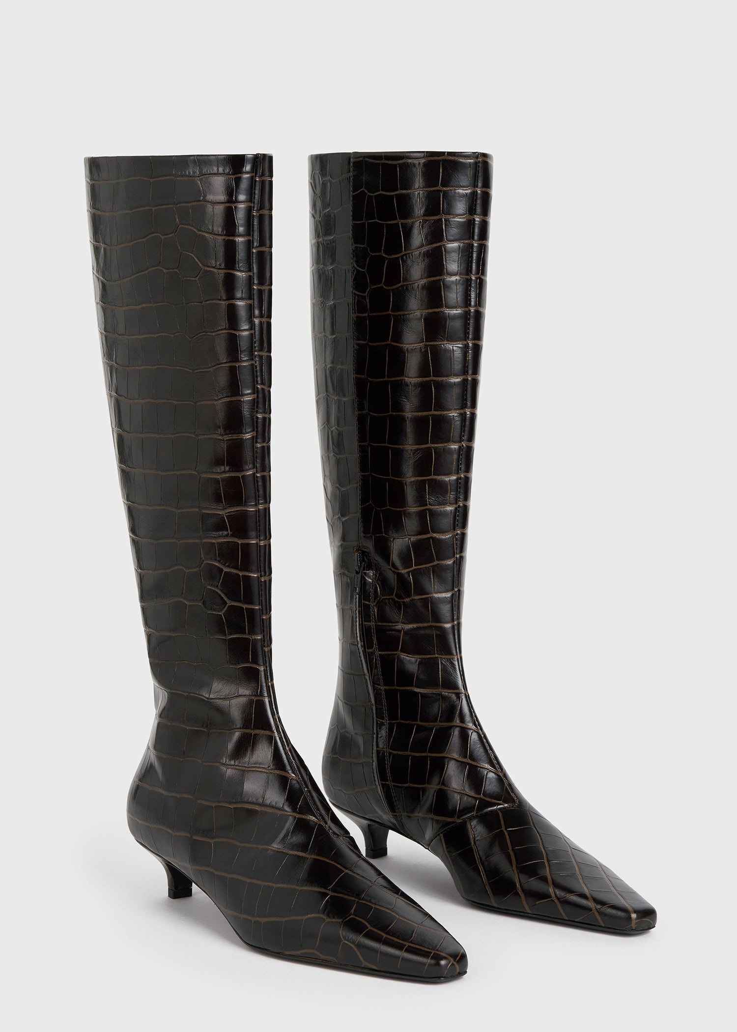 The Slim Knee-High Boot dark brown croco - 5