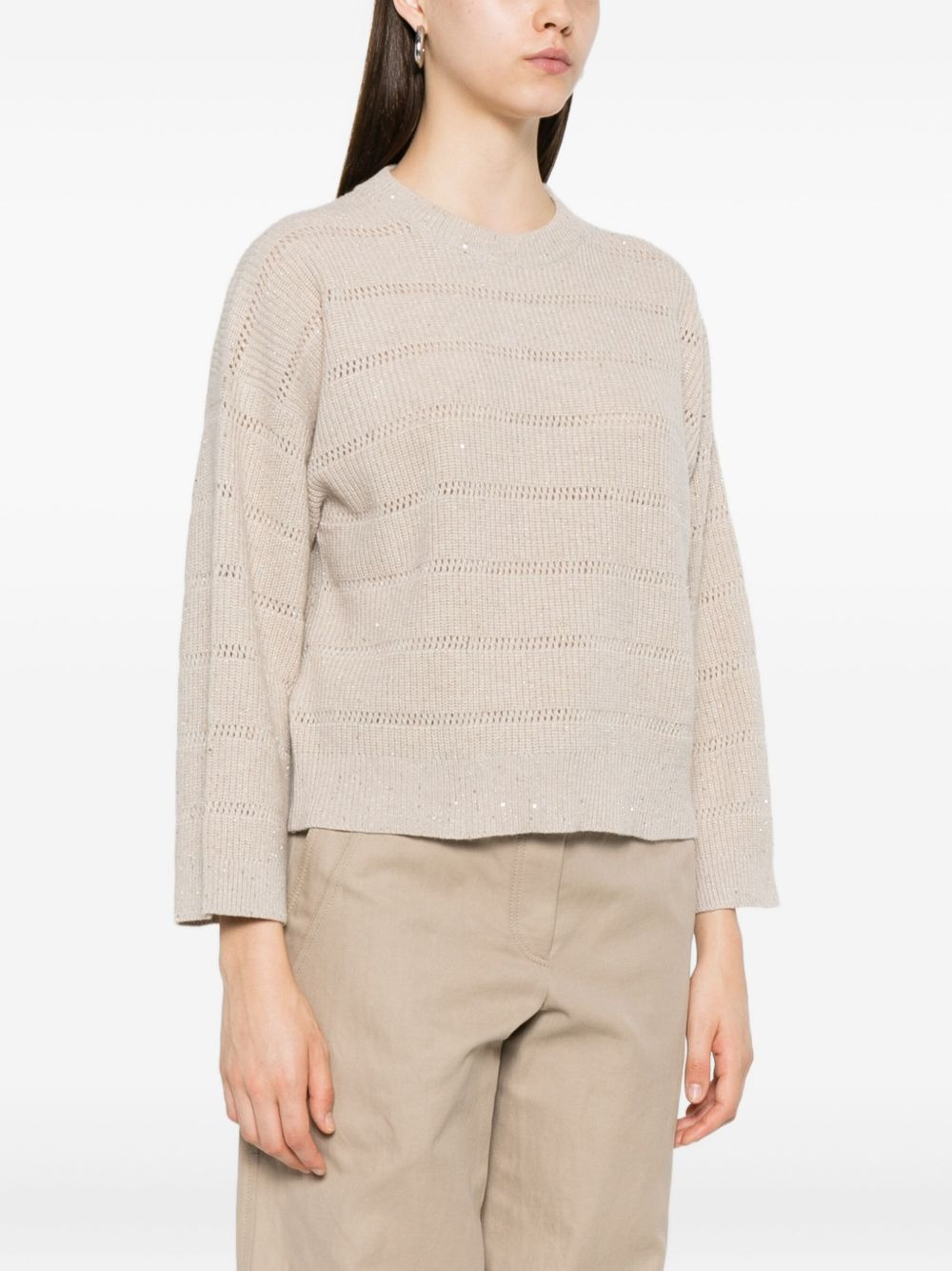 striped open-knit sweater - 3