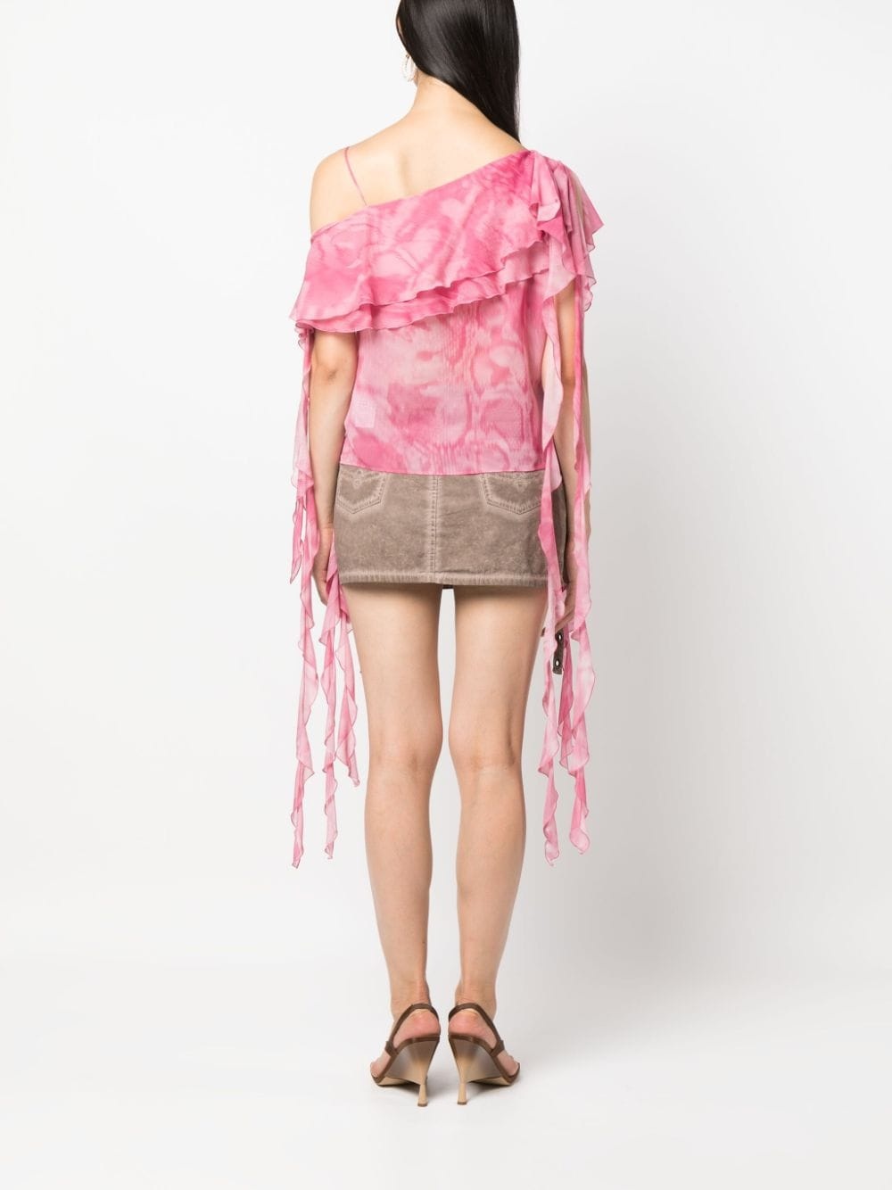ruffled asymmetric silk blouse - 4