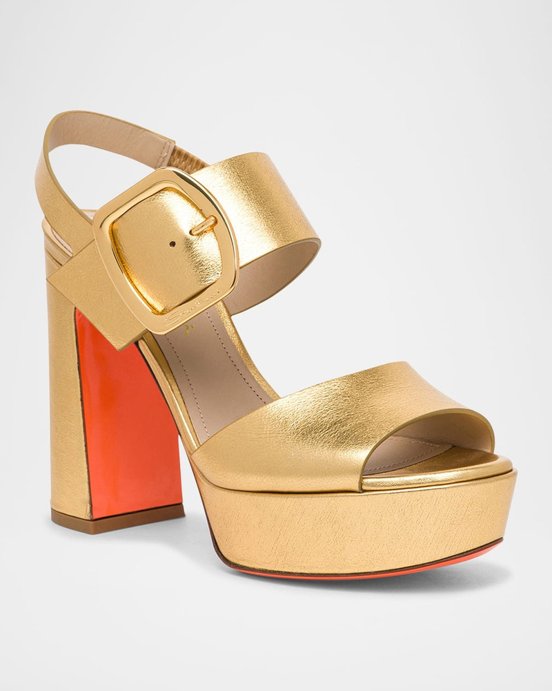 Santoni Bruxel Metallic Buckle Platform Sandals outlook