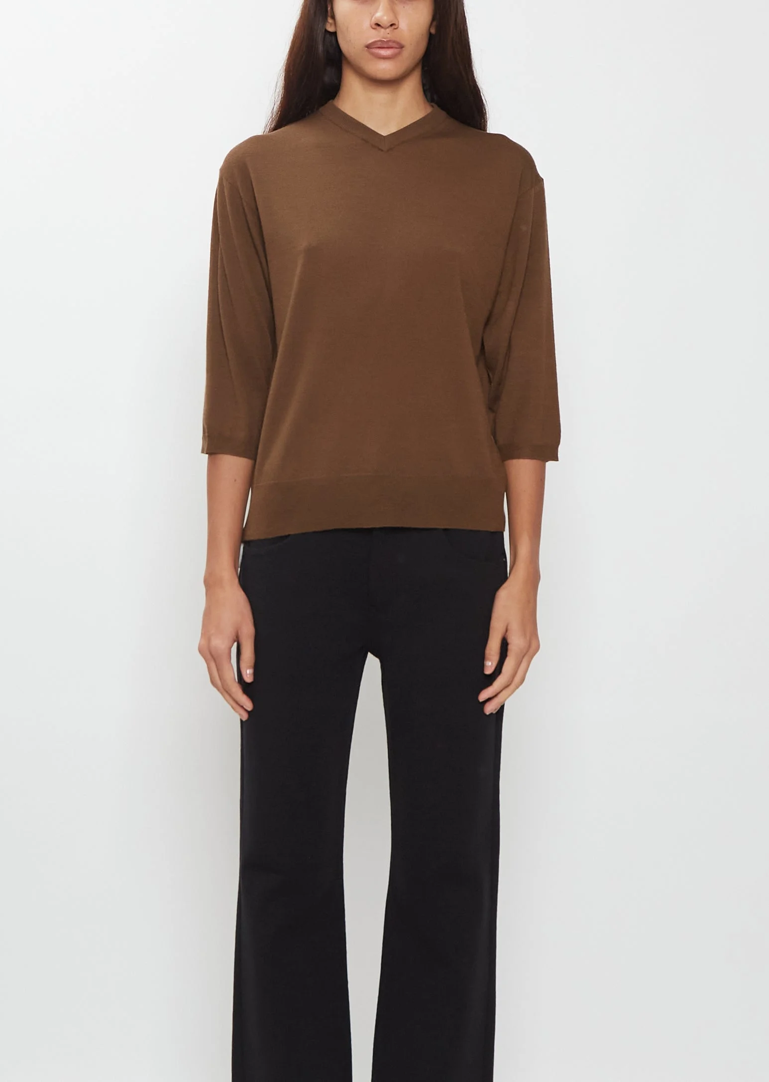 Elbow V-Neck Merino Wool Top - 1