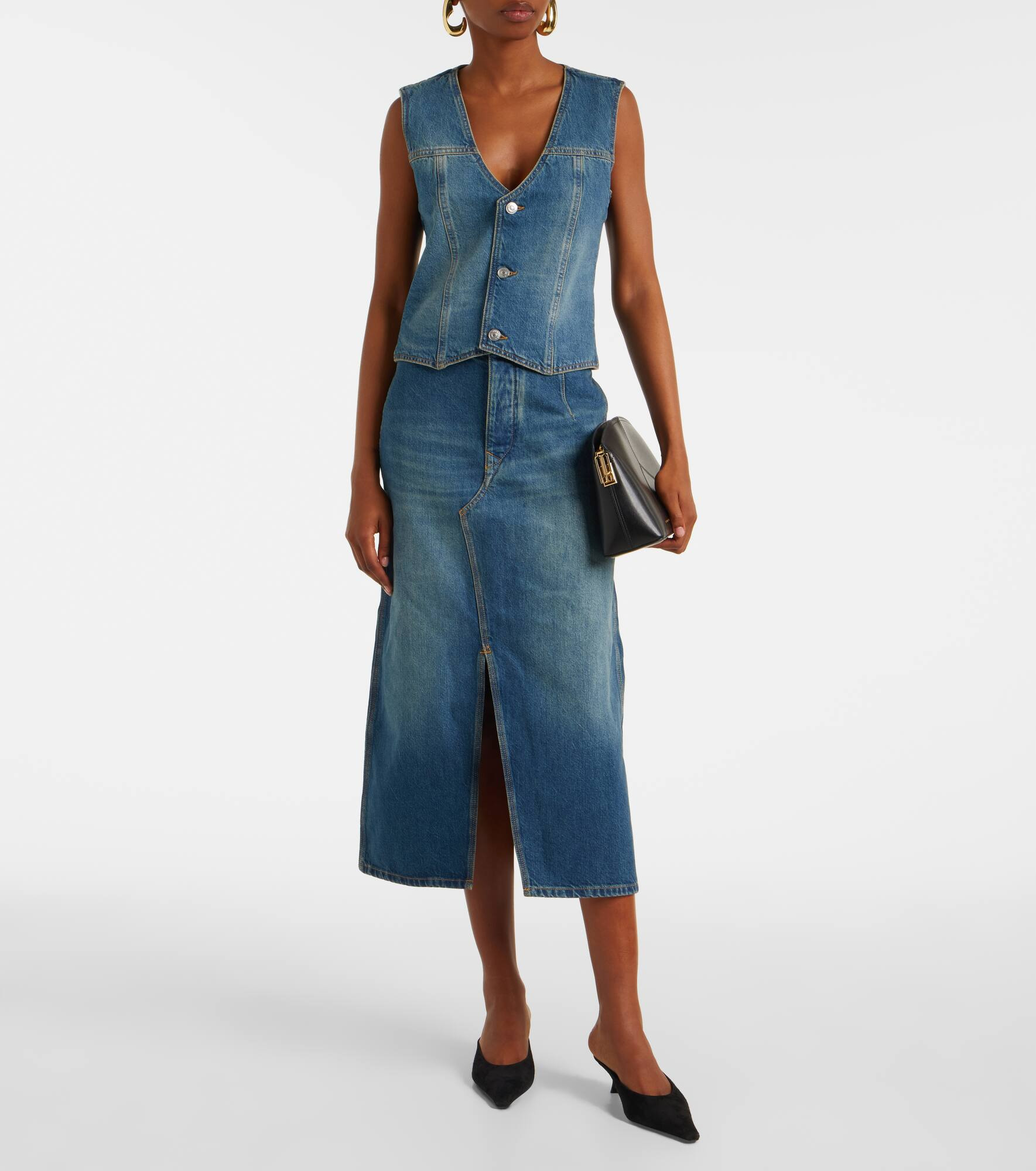 Asymmetric denim midi skirt - 2