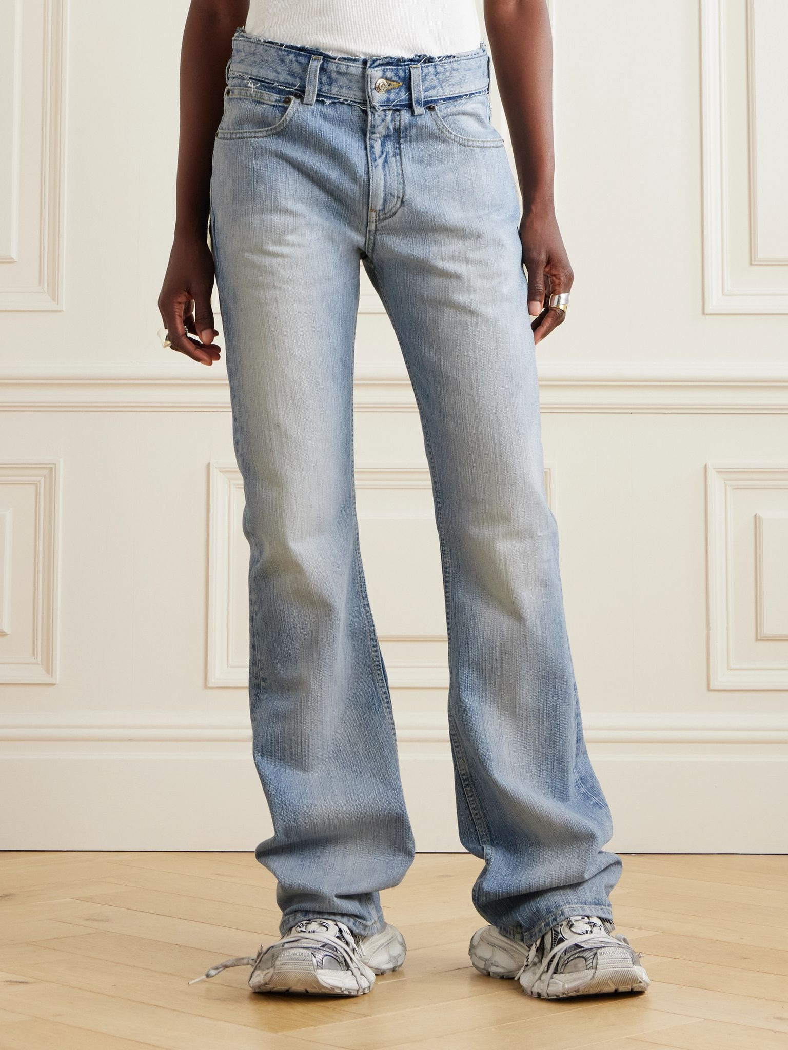 Frayed low-rise straight-leg jeans Light denim - 3