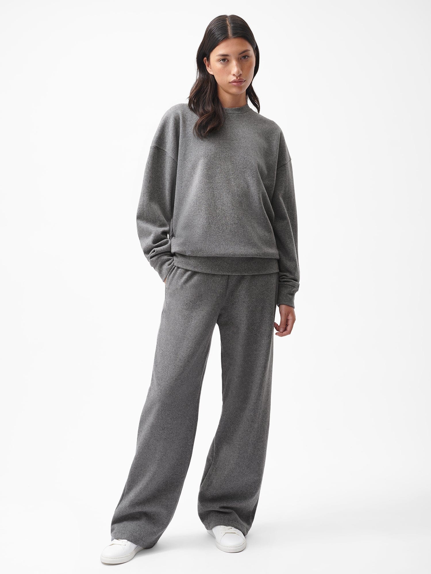 Womens Recycled Wool Jersey Wide-Leg Track Pants - Volcanic Grey - 2