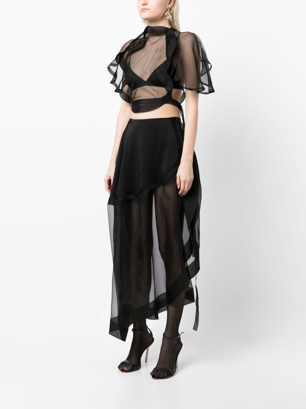 asymmetric semi-sheer cropped top - 3
