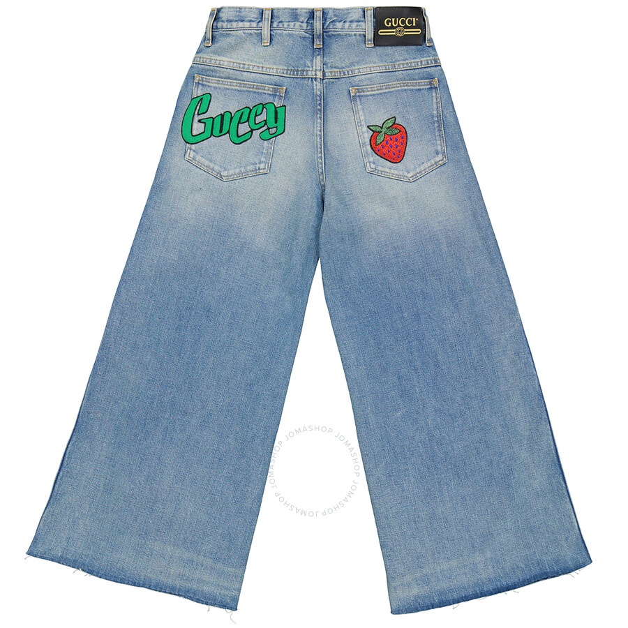 Gucci Ladies Blue Denim Pants With Patches - 2