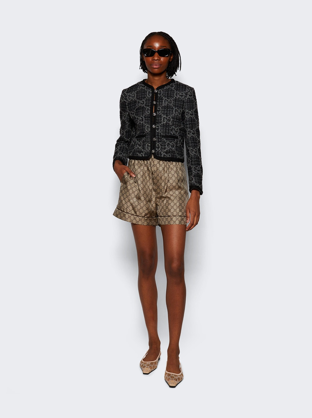 Gg Tweed Jacket Dark Grey - 2