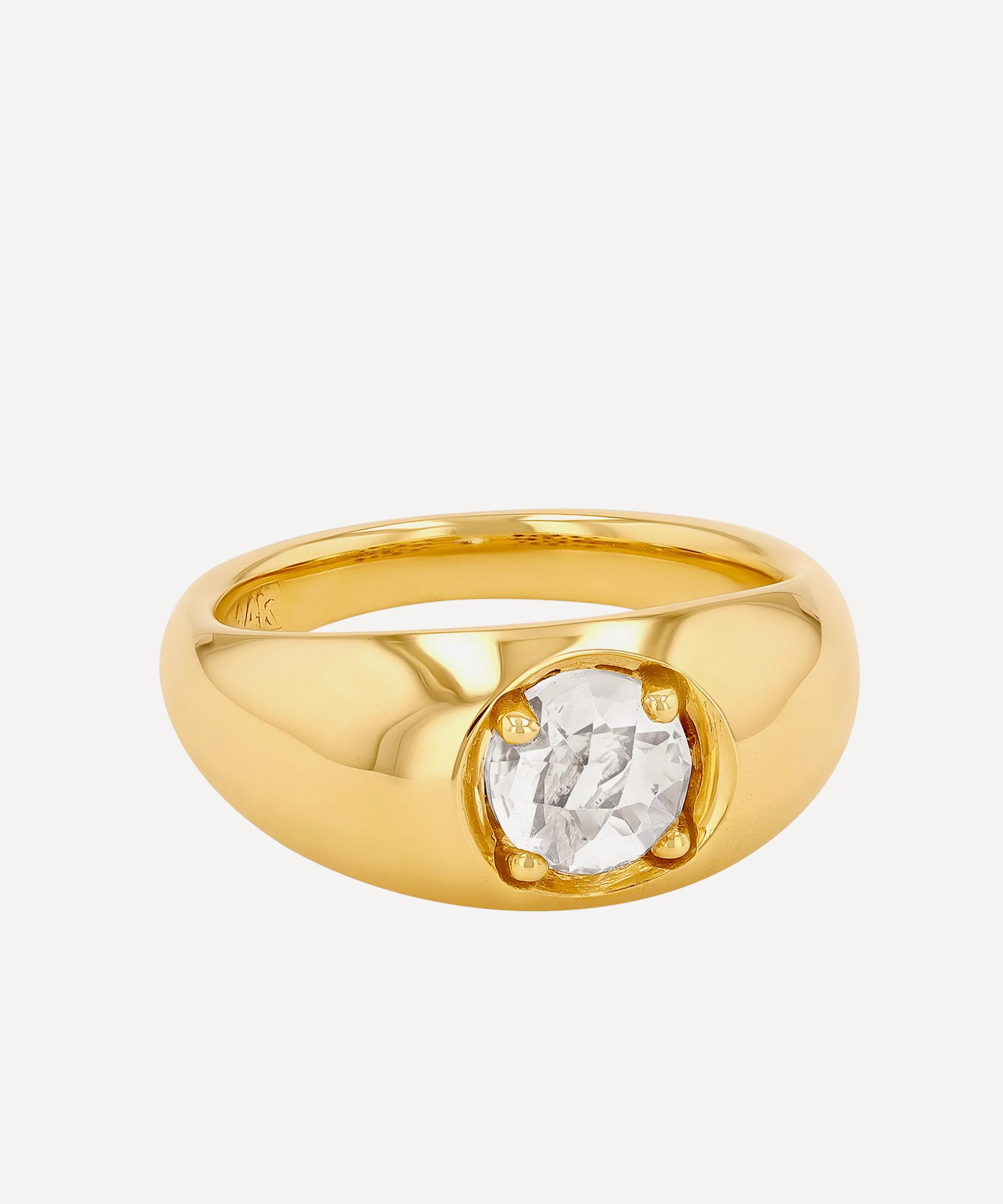 14ct Gold Round White Topaz Dome Ring - 1