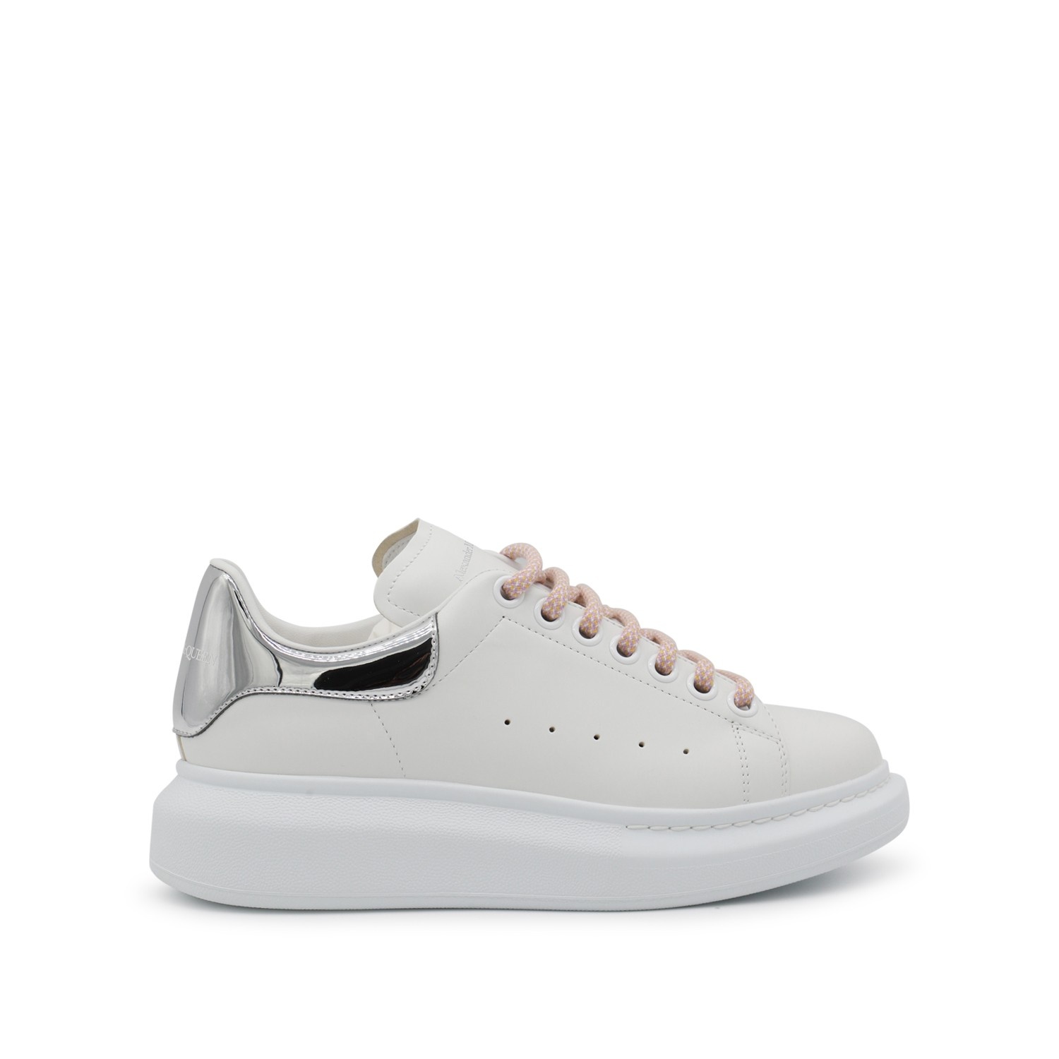 WHITE, PINK AND SILVER-TONE LEATHER OVERSIZED SNEAKERS - 1