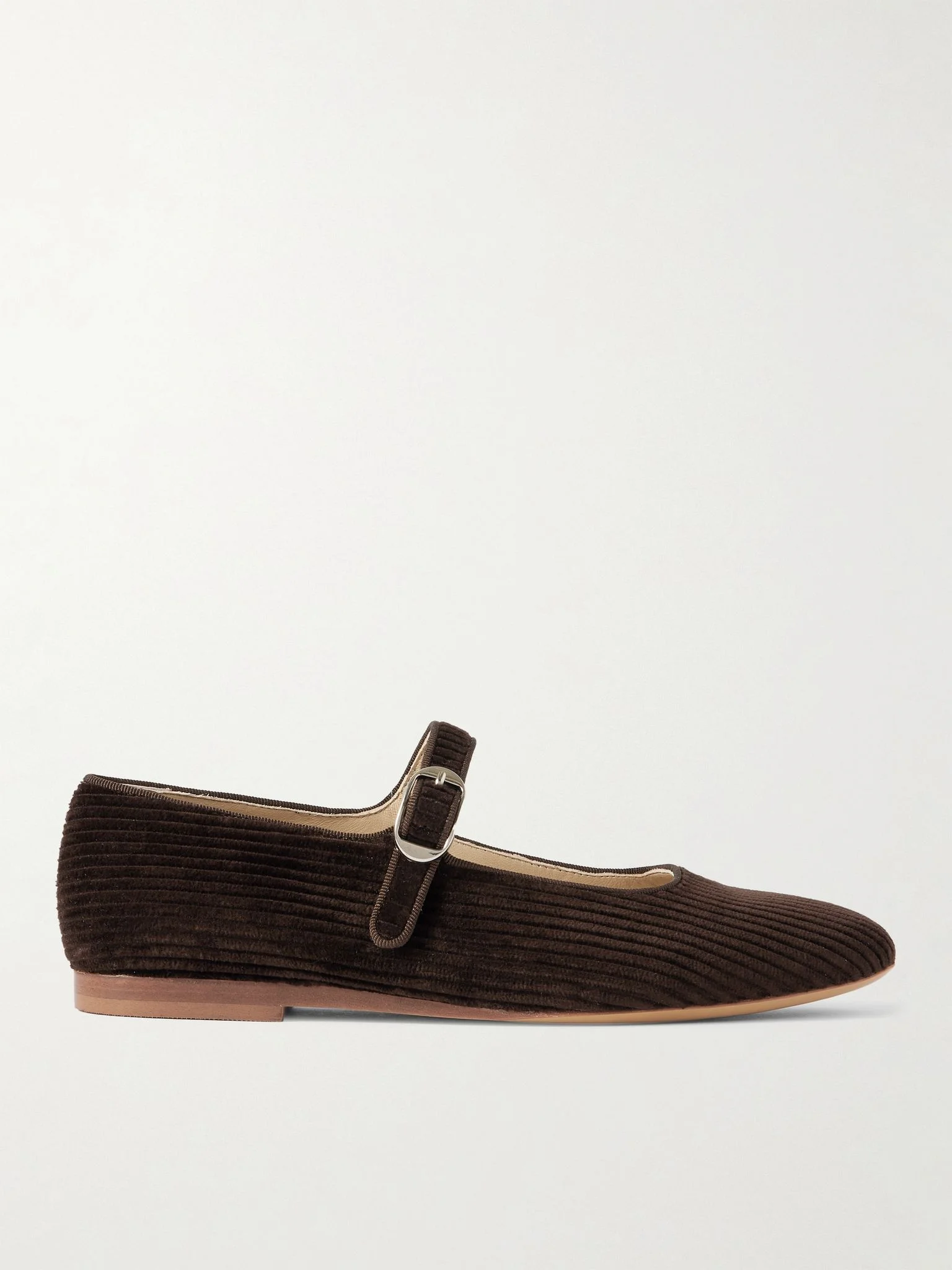 Grosgrain-trimmed corduroy Mary Jane ballet flats Brown - 1