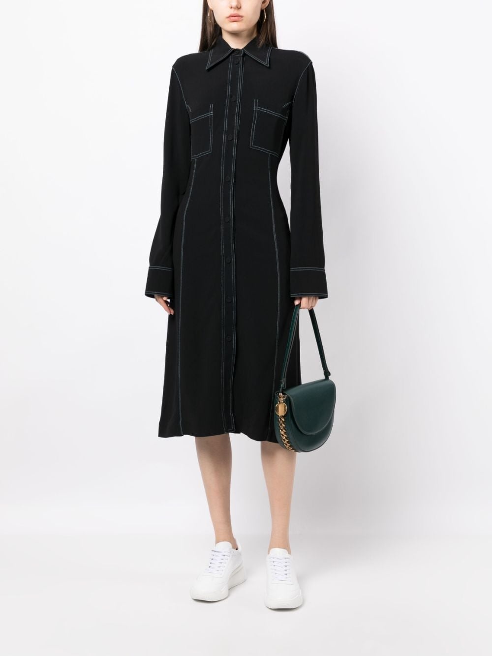 contrast-stitching midi shirtdress - 2