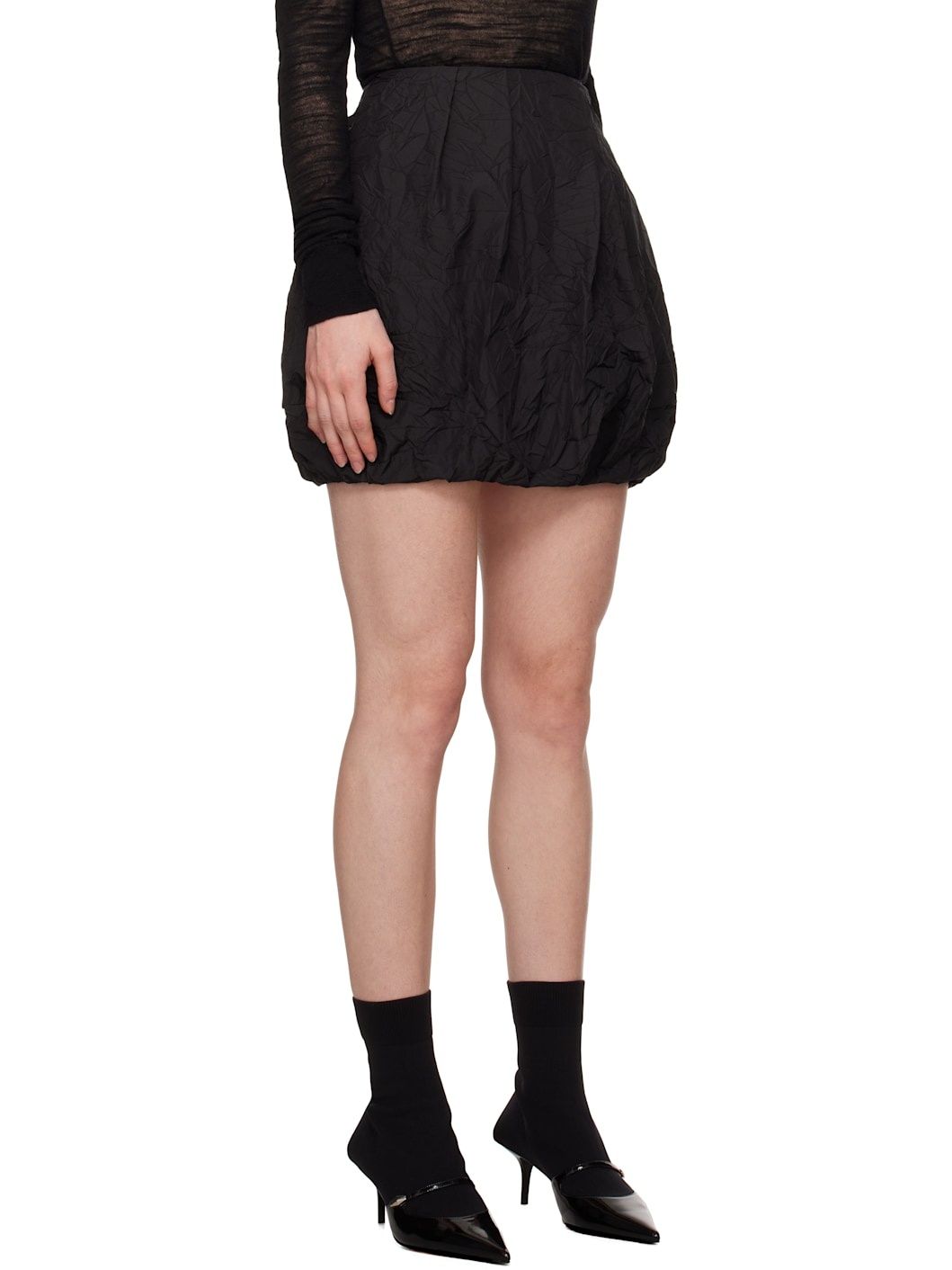 Black Crinkled Drape Miniskirt - 2