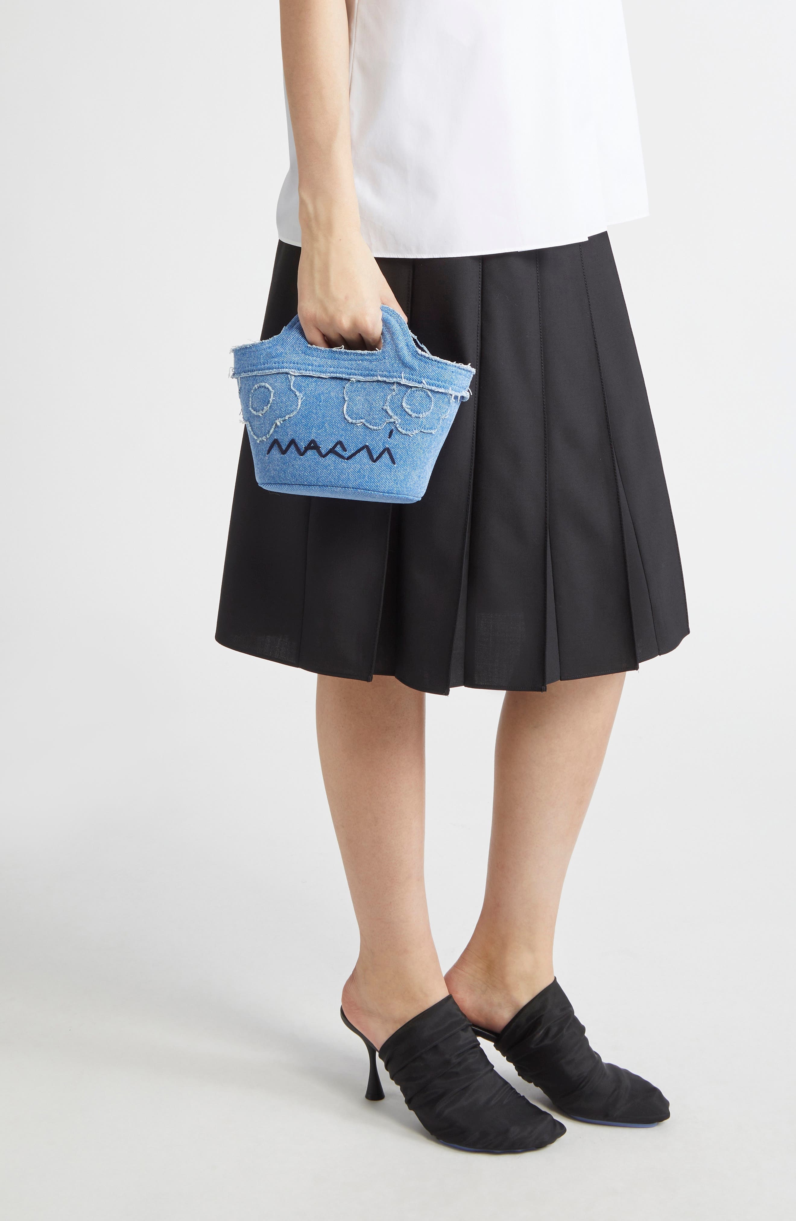Marni Micro Tropicalia Logo Embroidered Denim Bucket Bag in Cobalt at Nordstrom - 2