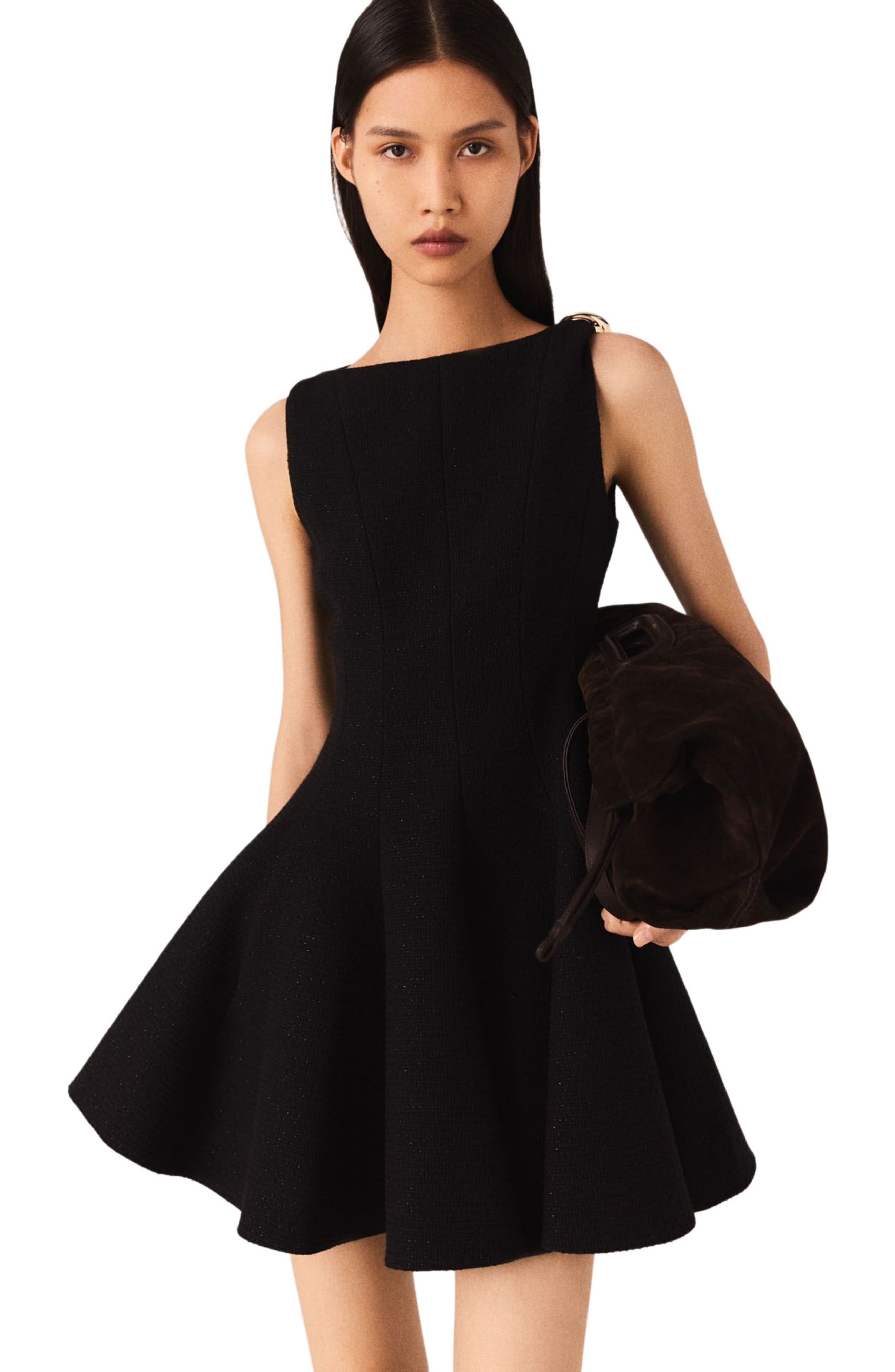 maje Short flared tweed dress in Black at Nordstrom - 6