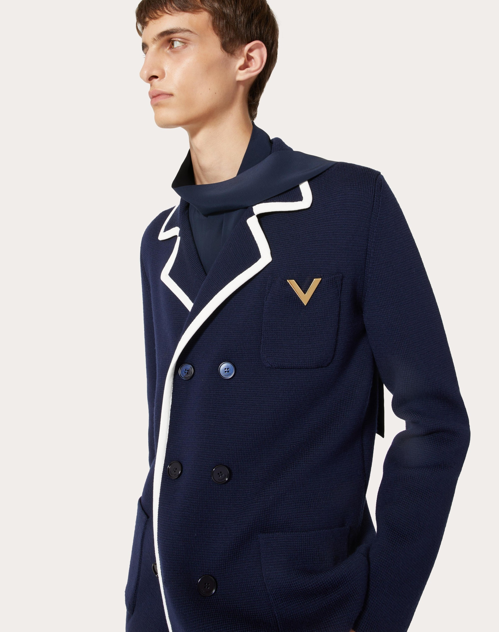 DOUBLE-BREASTED WOOL JACKET WITH METALLIC V DETAIL - 5