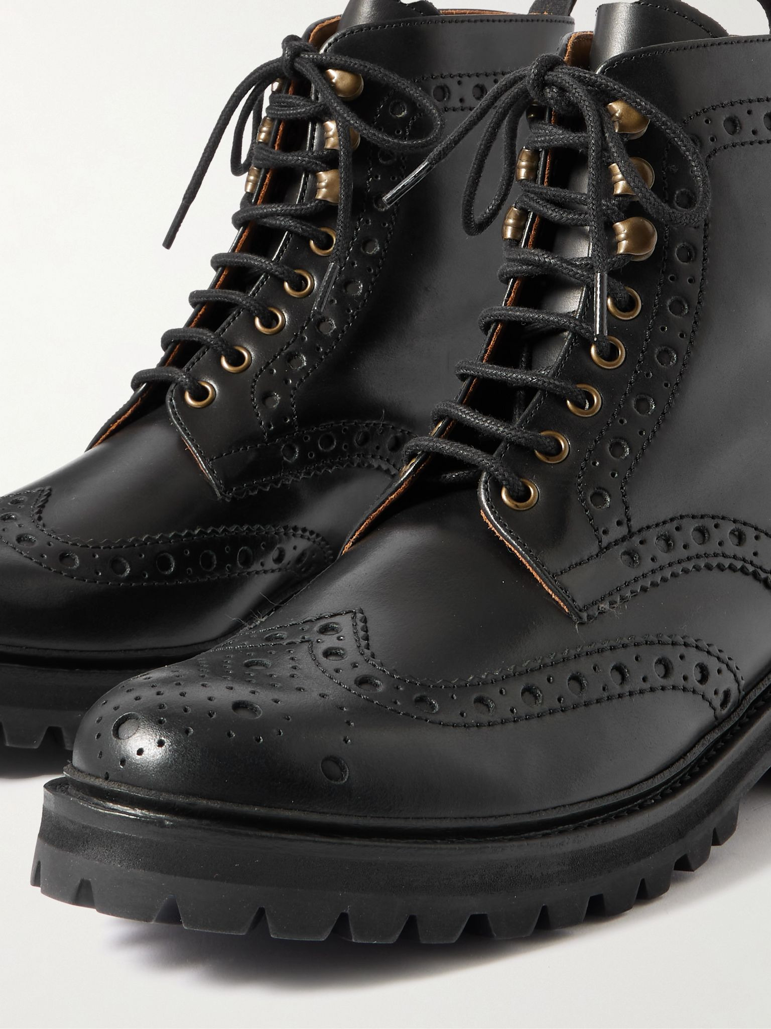 Fred Leather Brogue Boots Black - 6