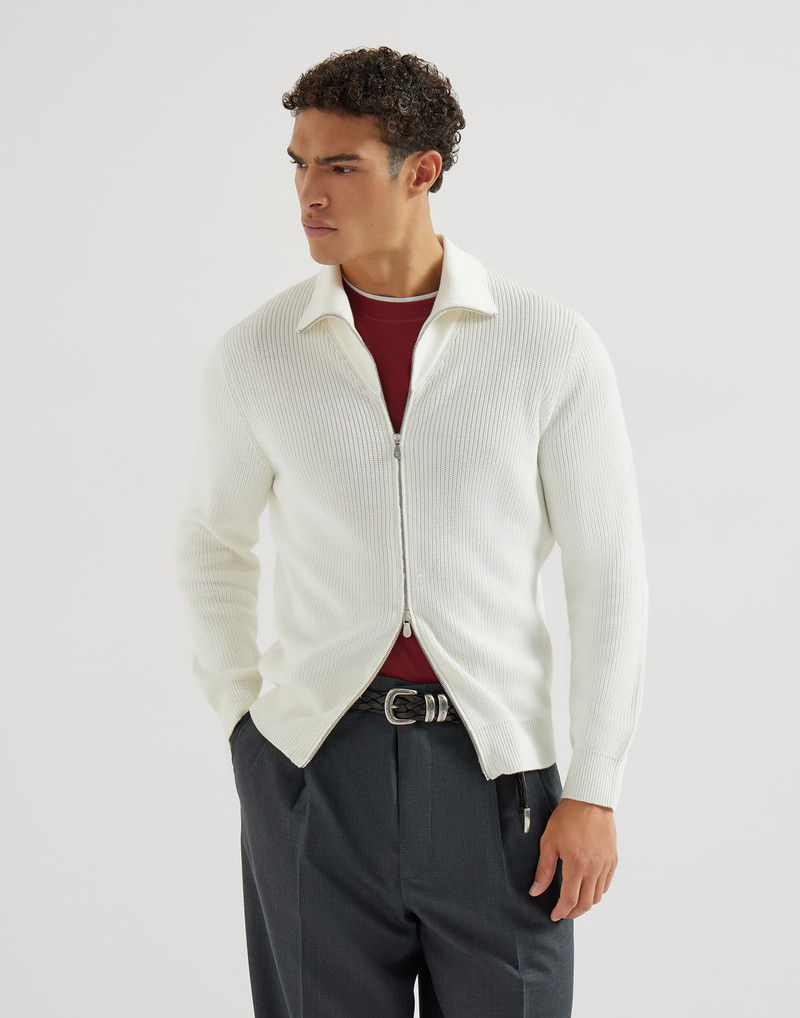 Cotton half English rib cardigan with zipper 2