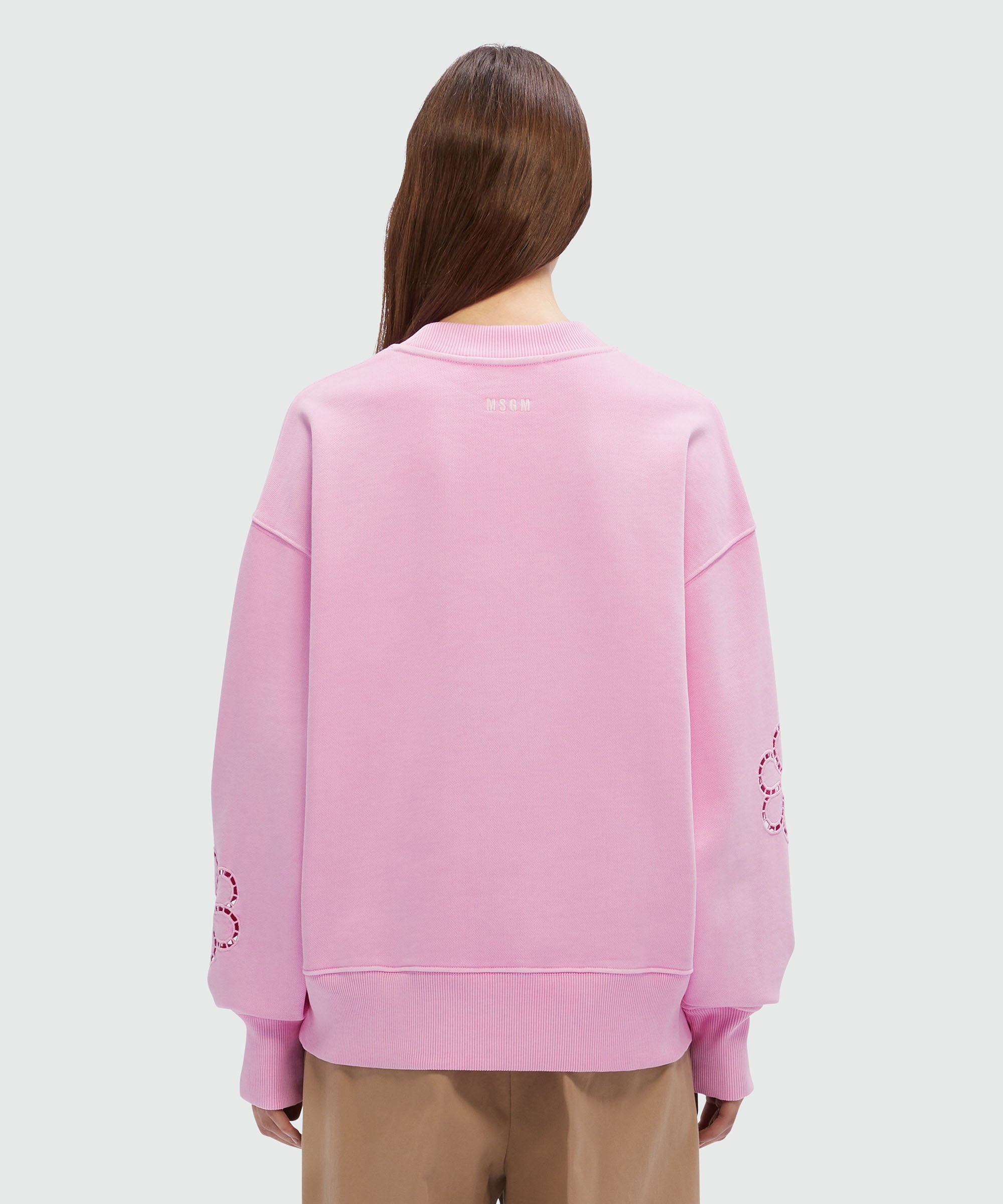 Pink jersey sweatshirt with Ã  jour embroidery - 3