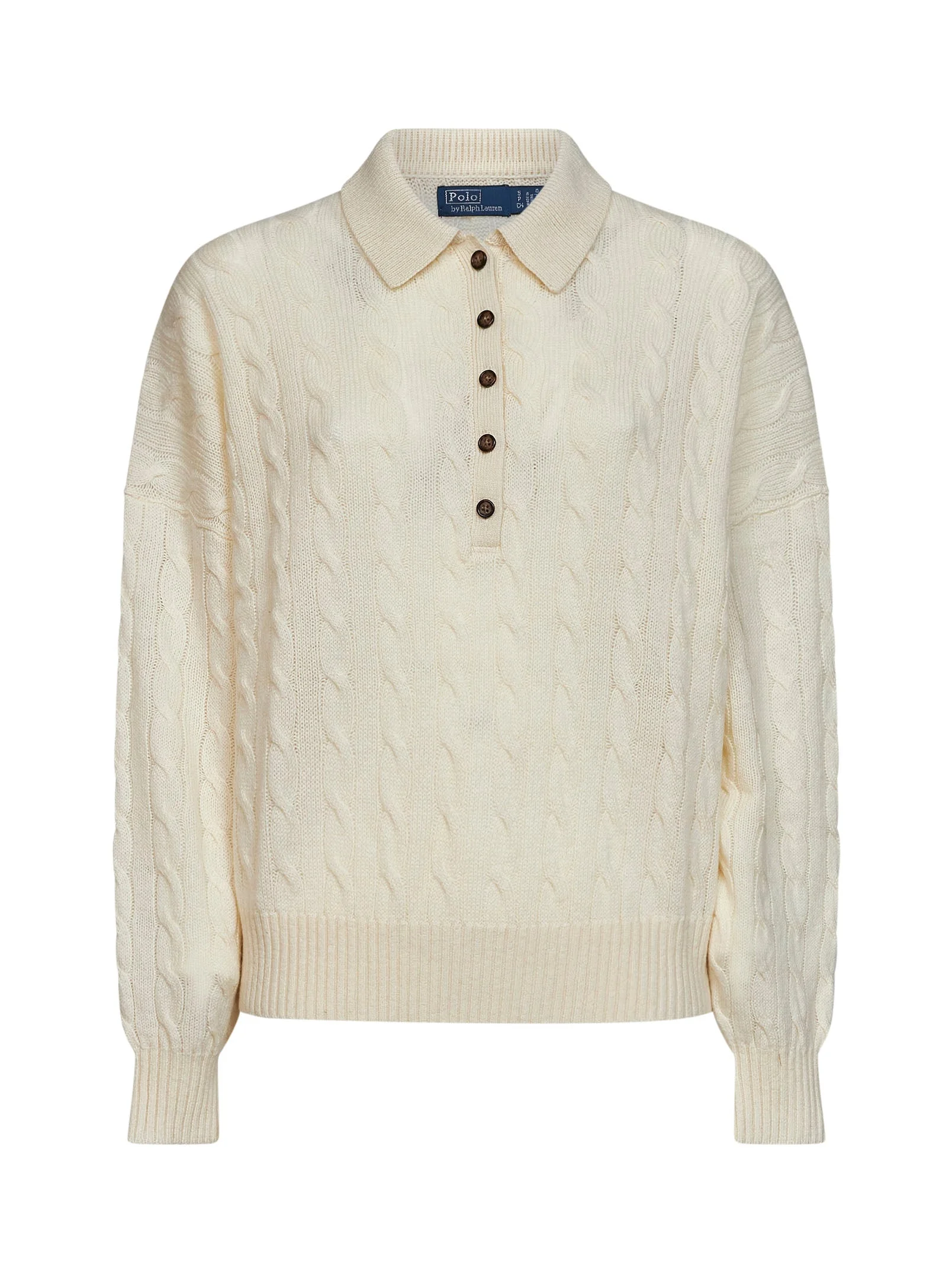 Cream cable-knit wool and cashmere polo shirt - 1
