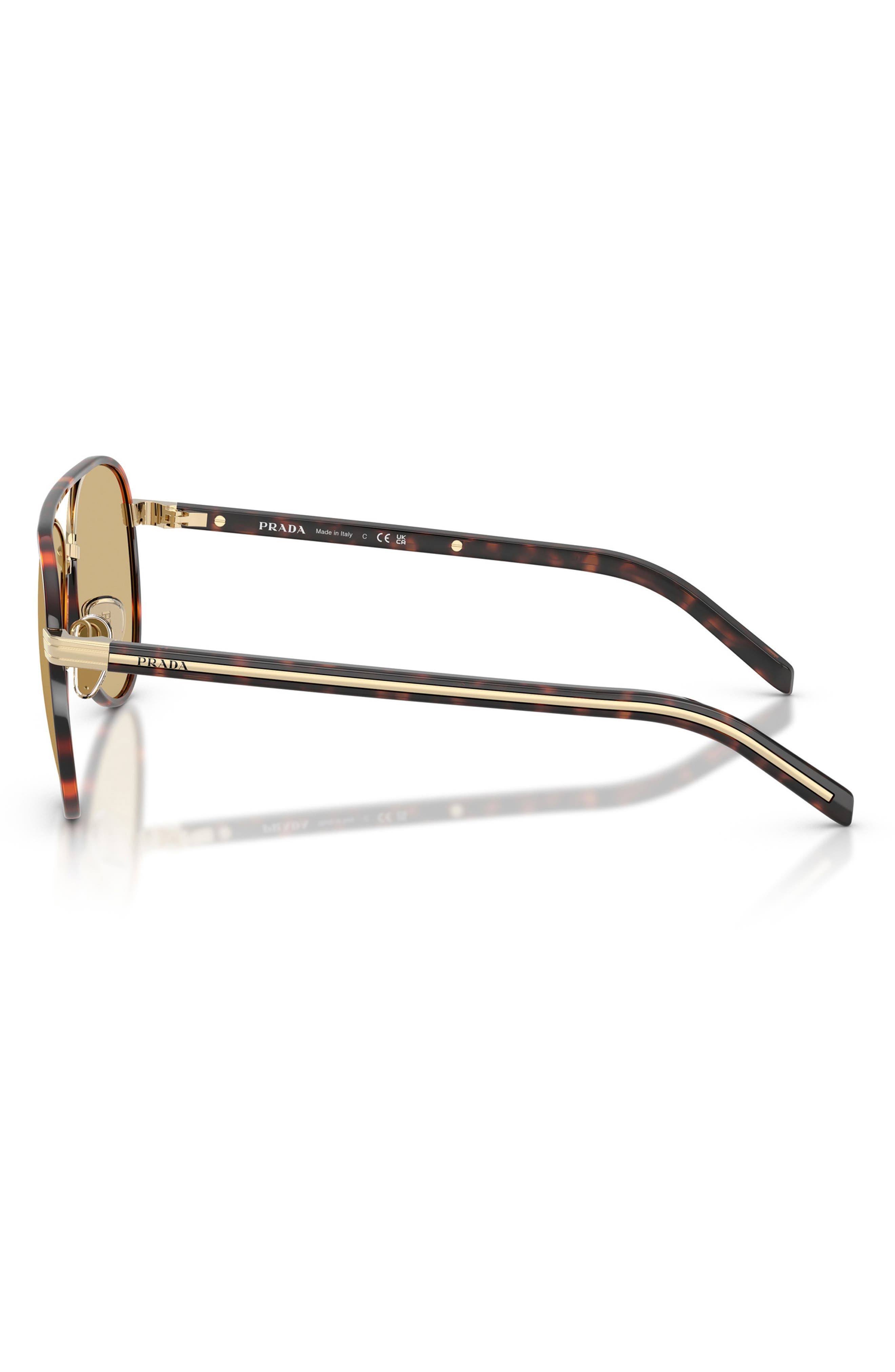 Prada 59mm Pilot Sunglasses in Tortoise Print/Gold/Yellow at Nordstrom - 5