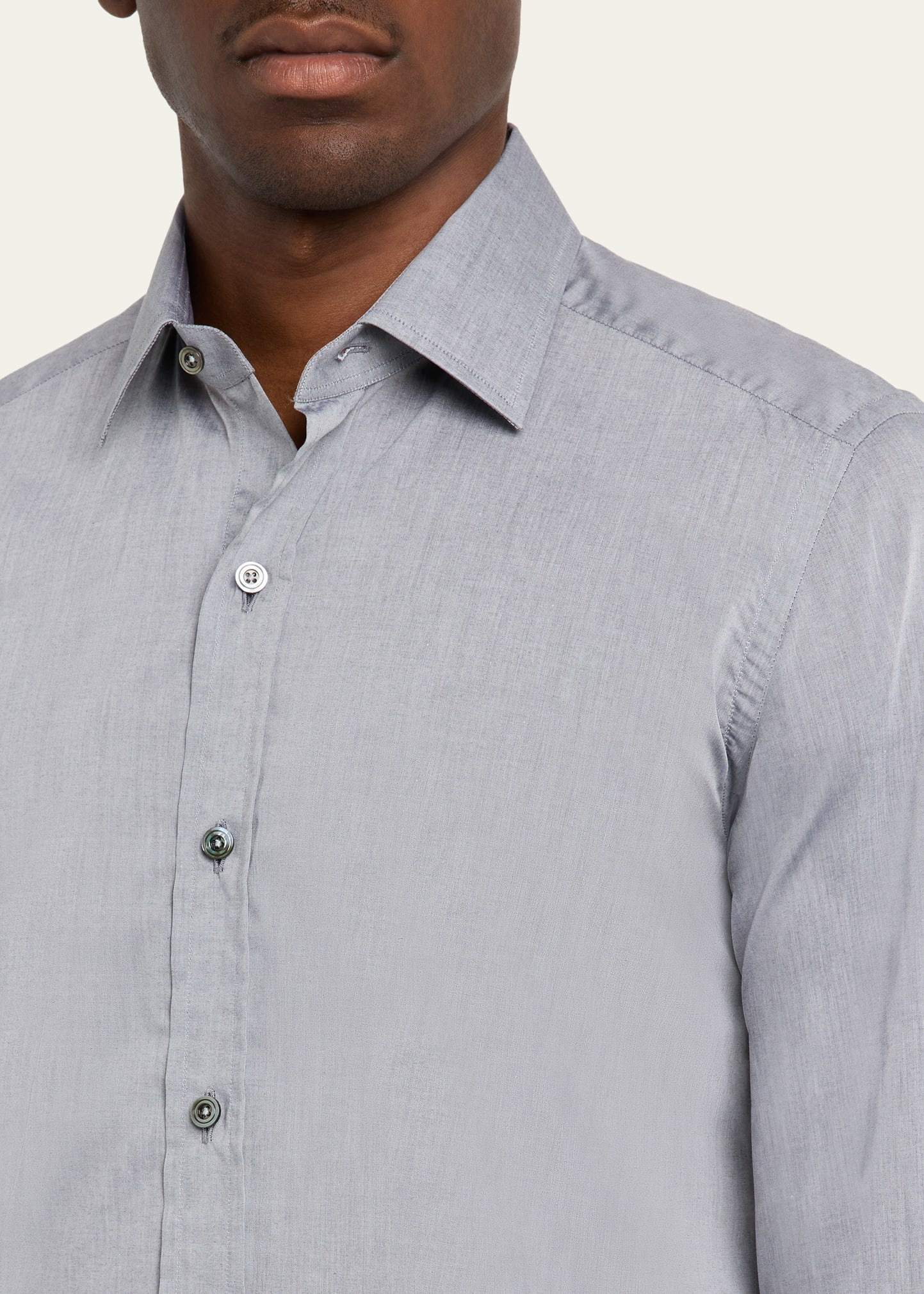Men's Cotton Chambray Slim-Fit Dress Shirt - 5
