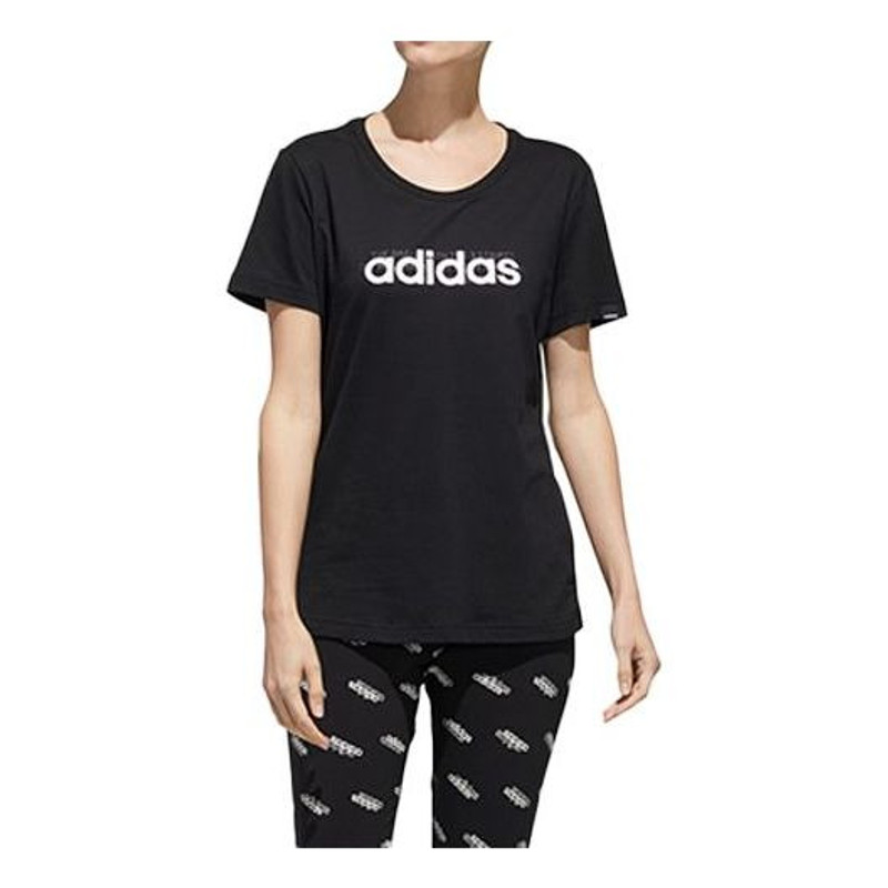 (WMNS) adidas Alphabet Logo Printing Training Sports Short Sleeve Black FM6154 1