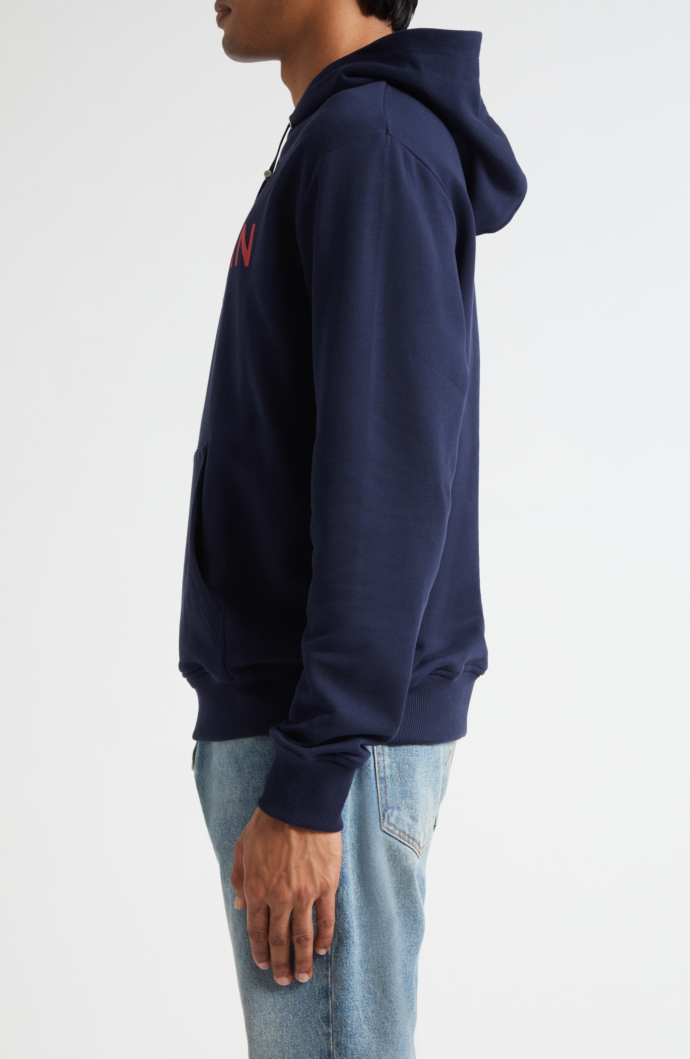 Balmain Logo Organic Cotton Graphic Hoodie in Soa Navy/Red at Nordstrom - 3