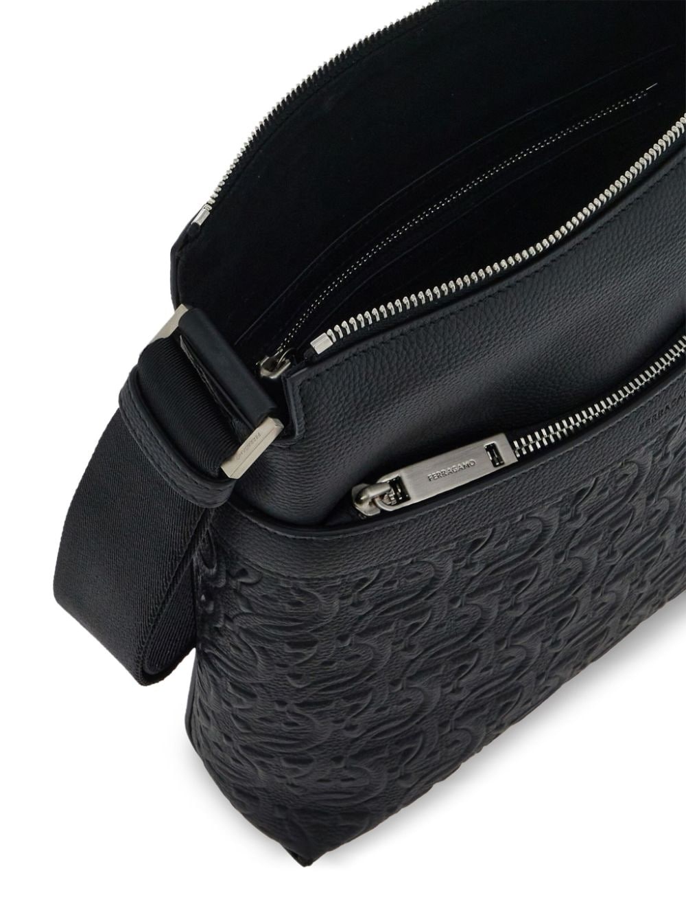 Gancini-embossed leather messenger bag - 5