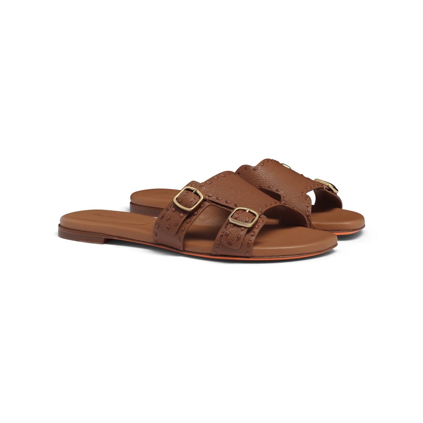 Women's brown tumbled leather double-buckle Didi slide sandal - 3