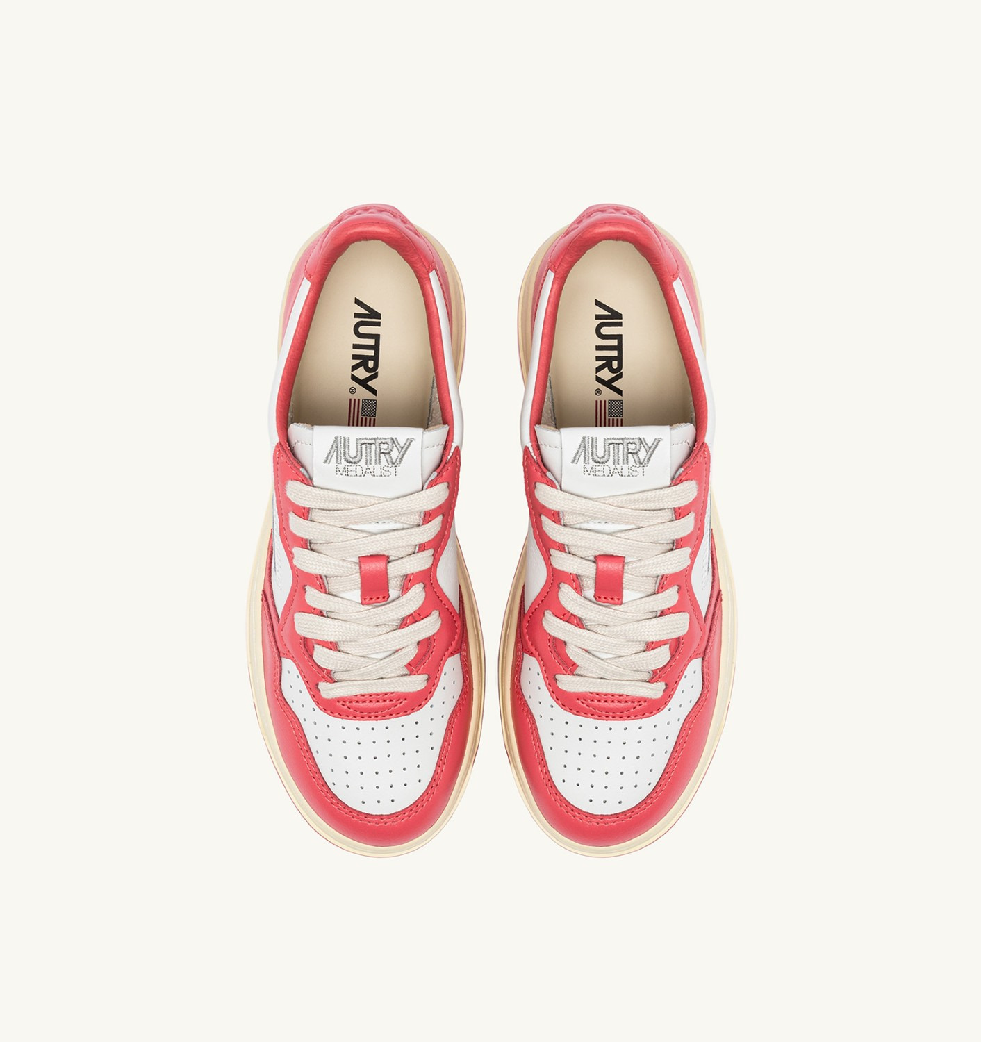 MEDALIST LOW BICOLOR SNEAKERS IN WHITE AND TEAROSE LEATHER - 6