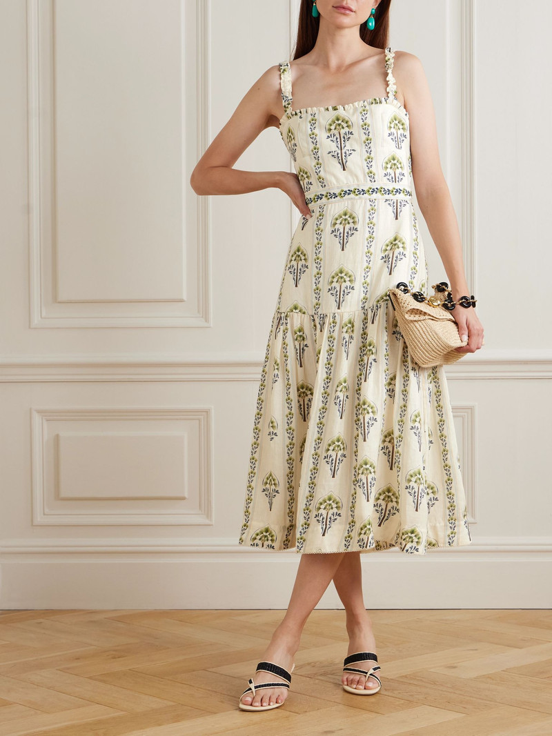 Agua by Agua Bendita Nispero tiered embroidered printed linen midi dress Cream outlook