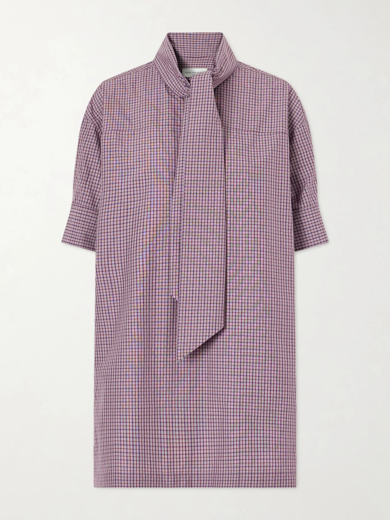 Tie-detailed Checked Cotton-poplin Blouse - 1