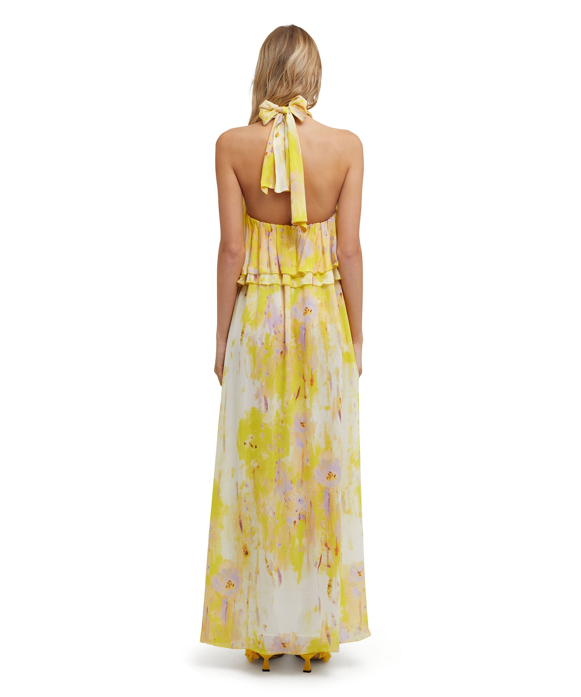 Long sleeveless dress with georgette "artsy flower" print - 3