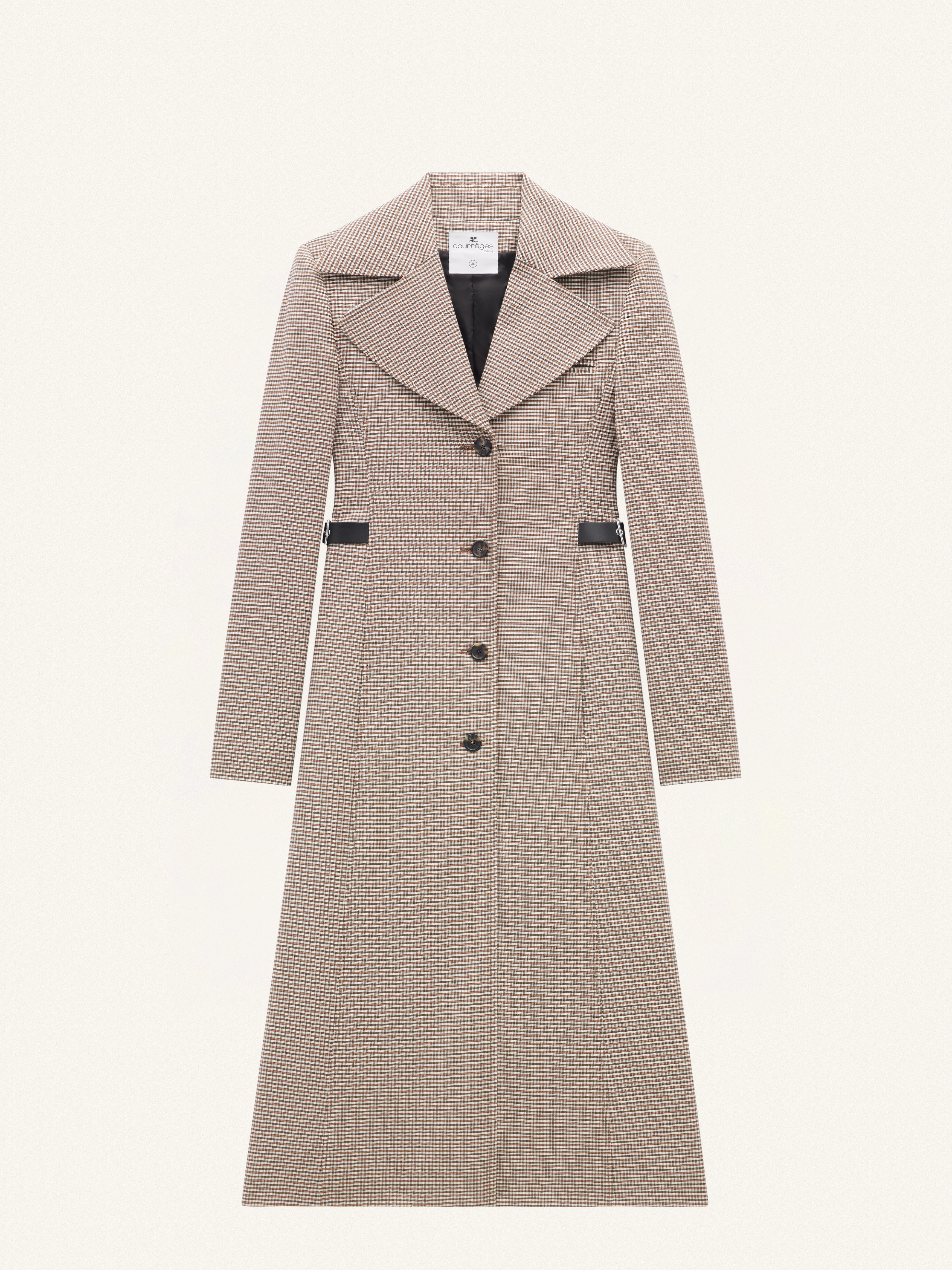 MAXI COLLAR CHECKED WOOL
 LONG COAT - 1