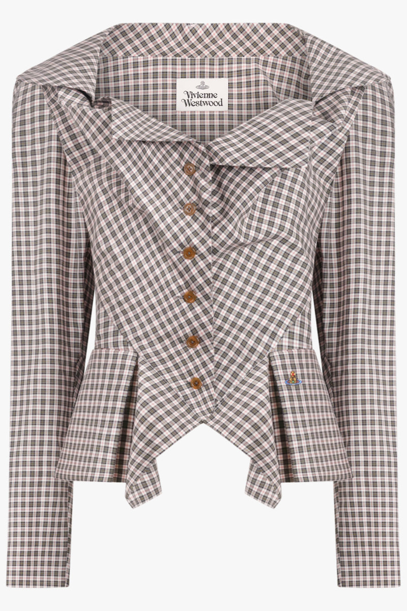 Vivienne Westwood 26SS 長袖シャツ チェック切替 Vivienne Westwood MONDAY CHECK PRINT L/S BUTTON SHIRT | BROWN/OFF