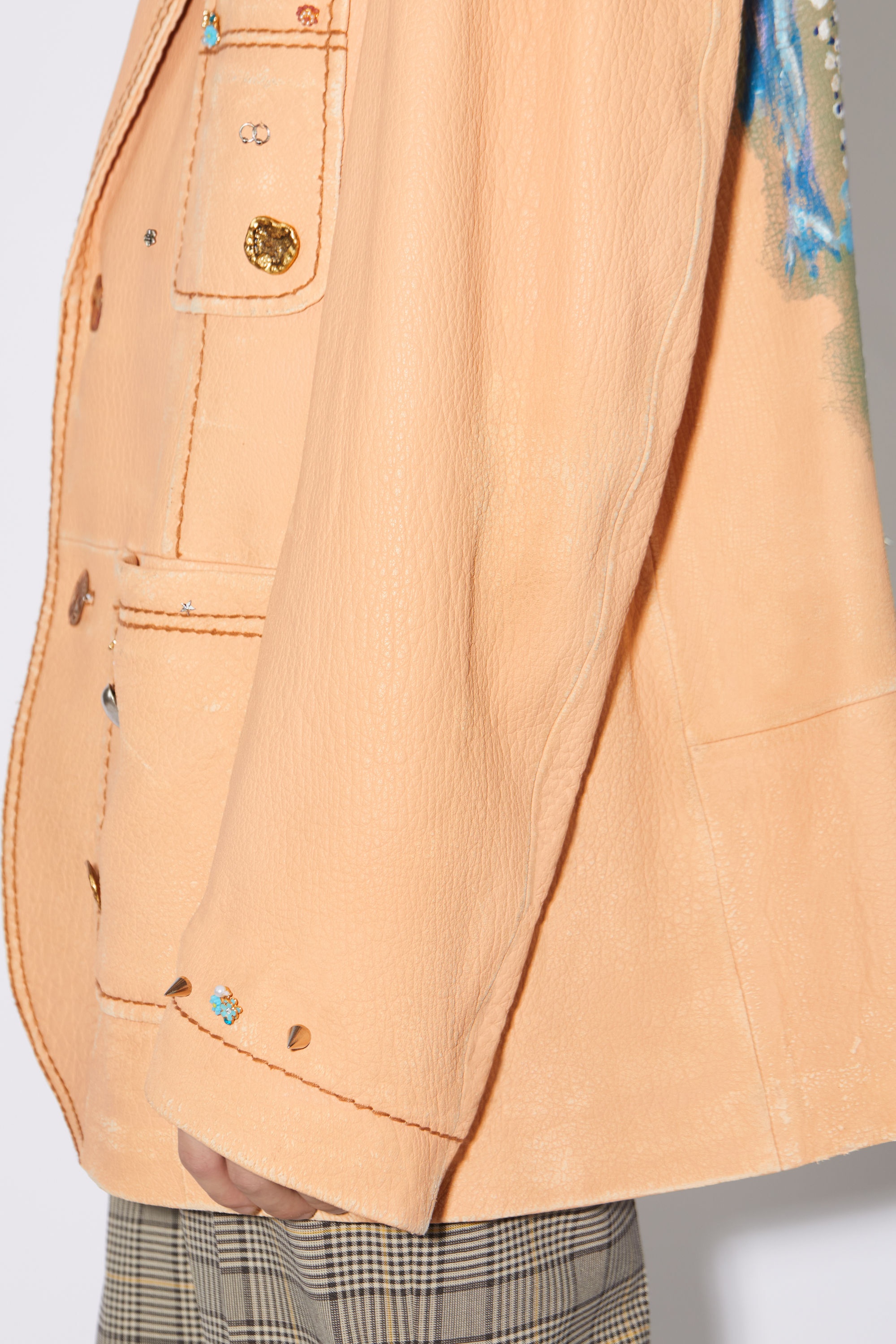 Printed leather jacket - Ecru beige - 5