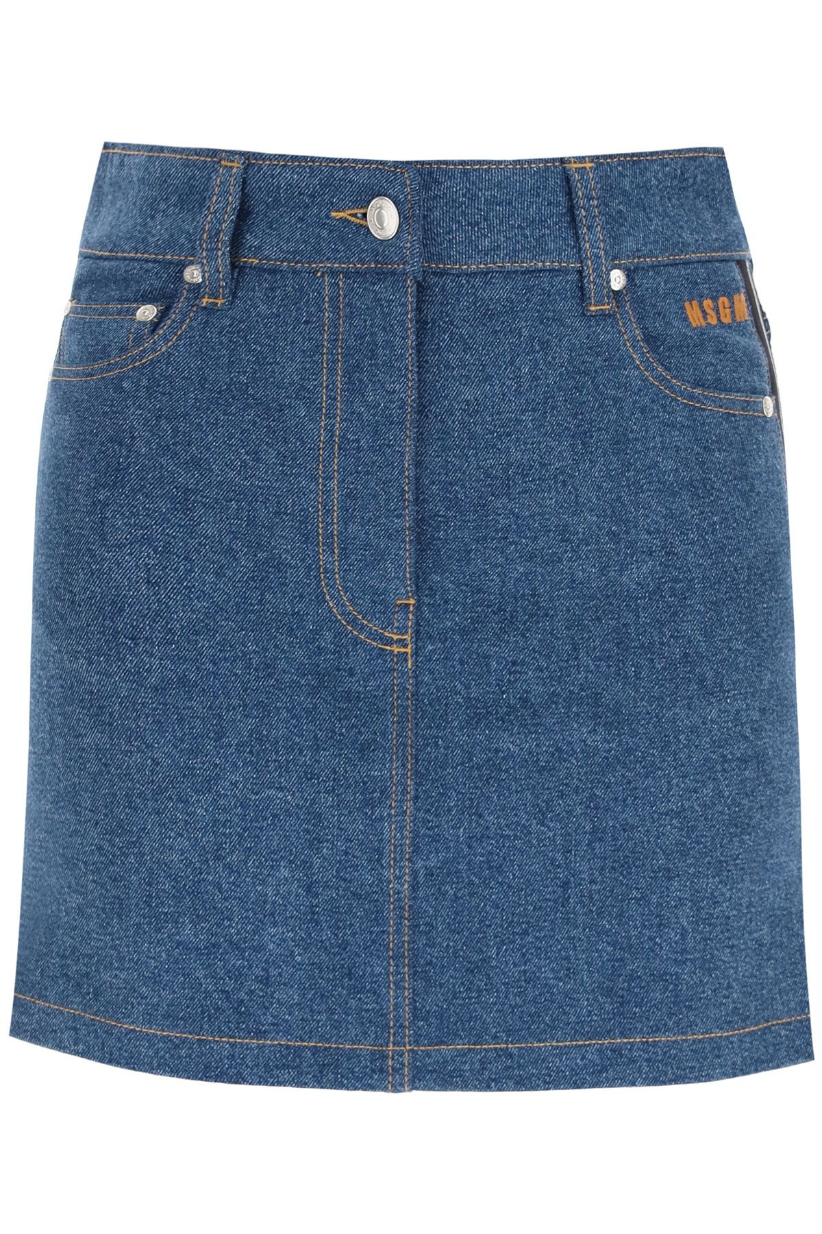 DENIM MINI SKIRT WITH LOGO BANDS - 1