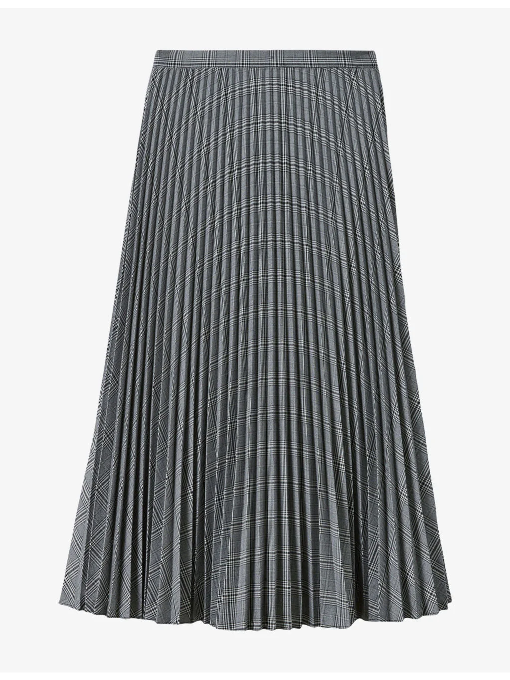 Checked Pleated Woven Midi Skirt - 1