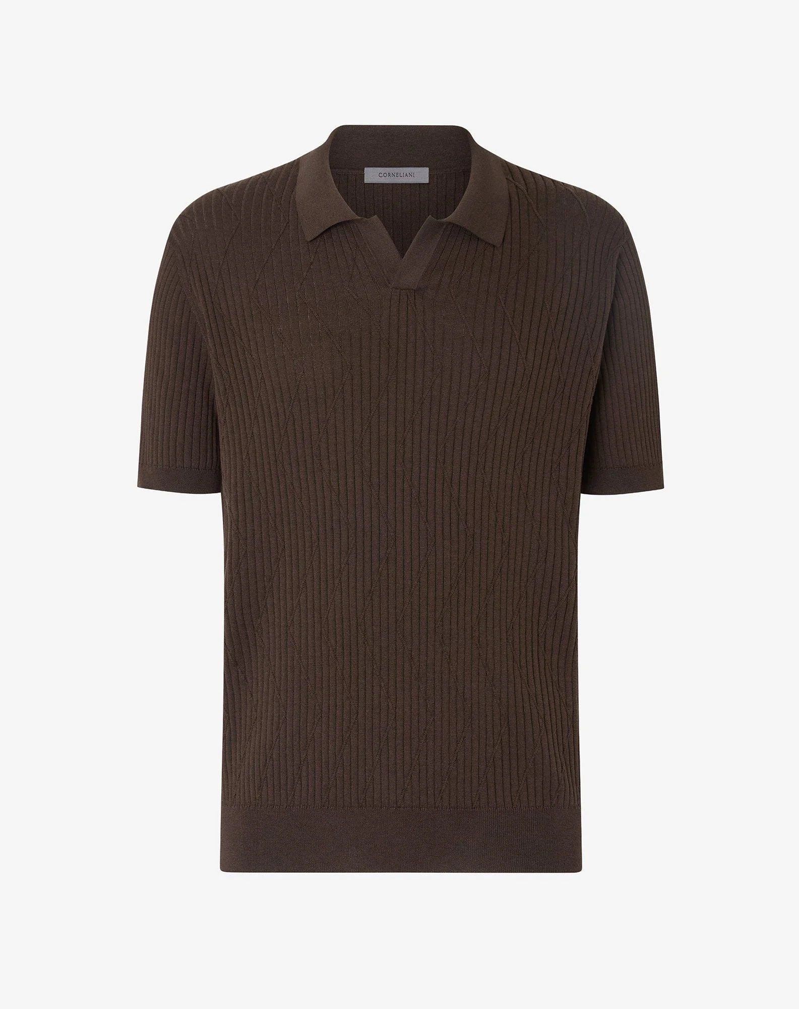 Brown buttonless silk and organic cotton polo shirt - 1