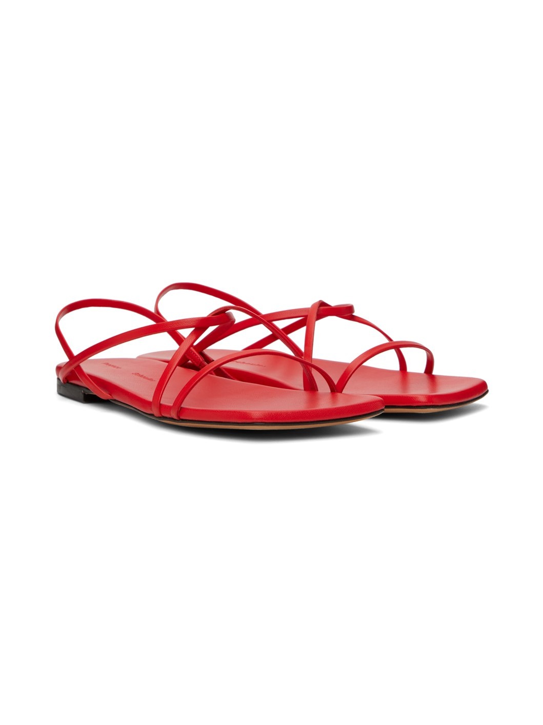 Red Square Flat Strappy Sandals - 4