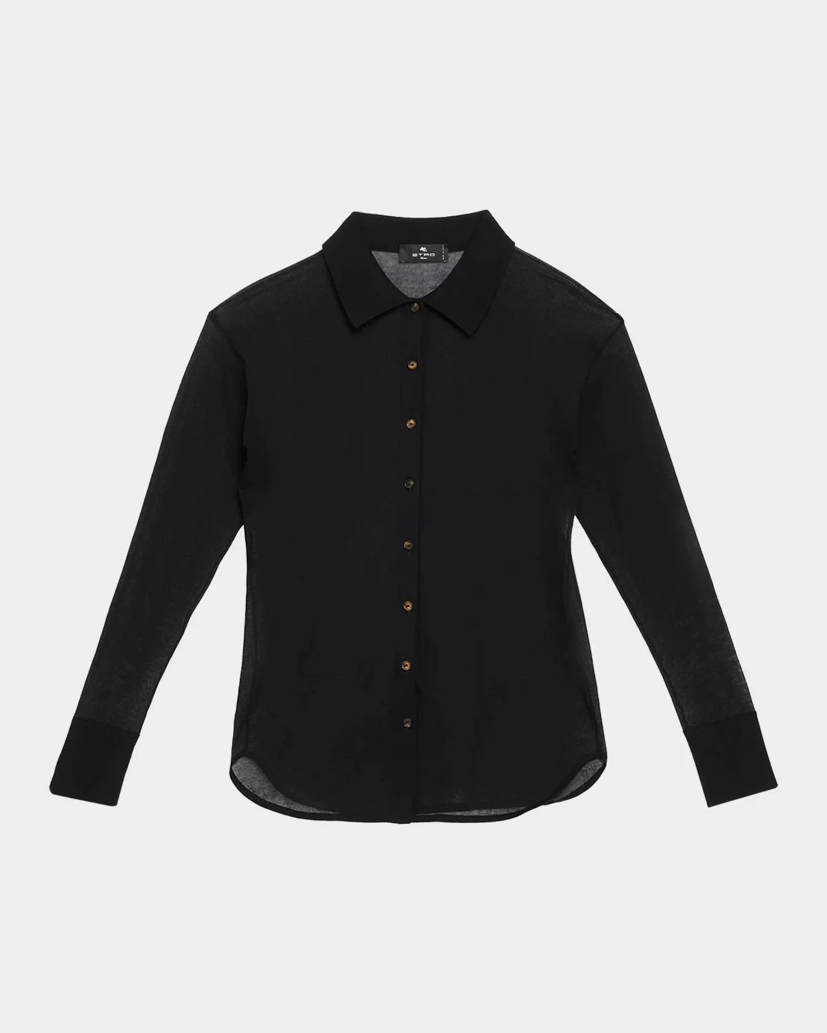 Semi-Sheer Knit Button-Down Top - 1
