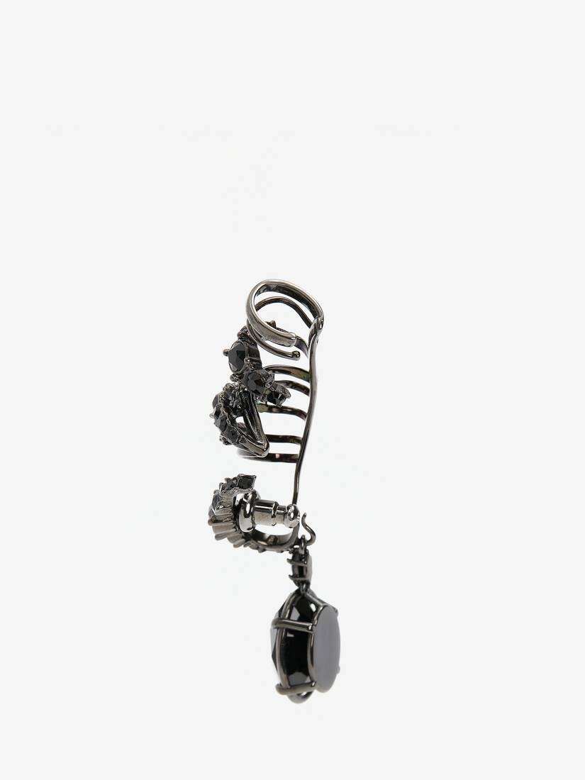 Crystal Drop Multi Hoop Earpiece in Black - 2