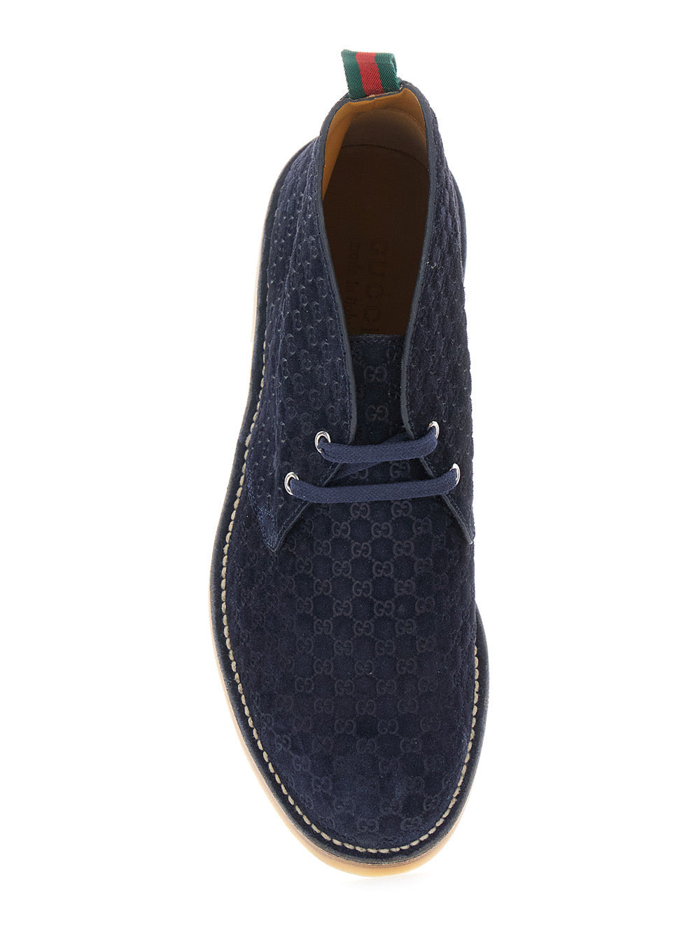 Gucci Men Blue Ankle Boots With Web Detail On The Heel And Low Heel In Gg Suede Man - 4