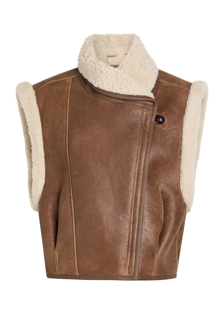 Isabel Marant Alime Shearling-trimmed Leather Sleeveless Jacket - 1