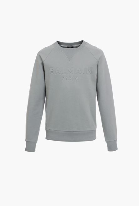 Gray cotton sweatshirt with embossed Balmain logo - 1