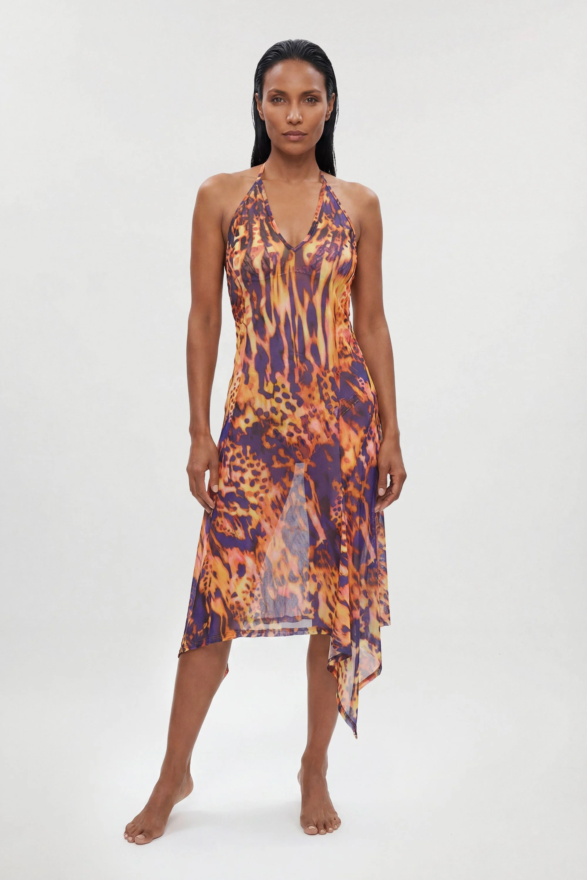 Abstract Animal Mesh Beach Dress - 1