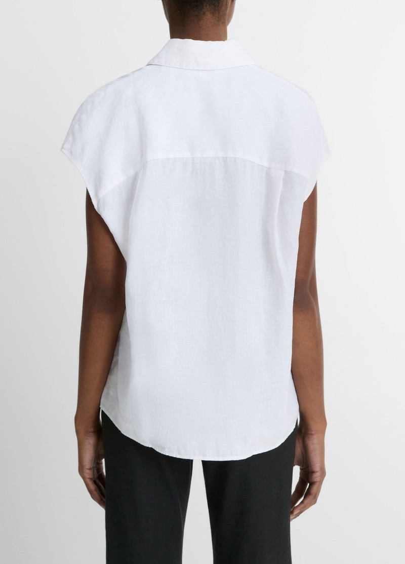 Vince Linen Cap-Sleeve Button-Front Blouse outlook