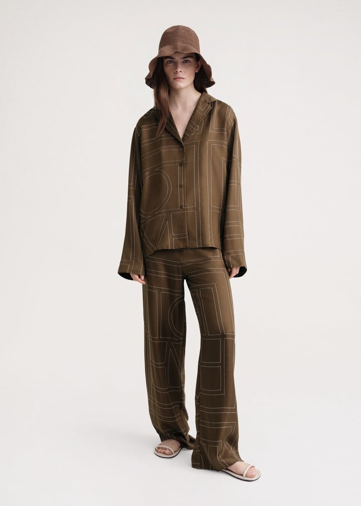 Monogram silk pj bottoms mocha - 2